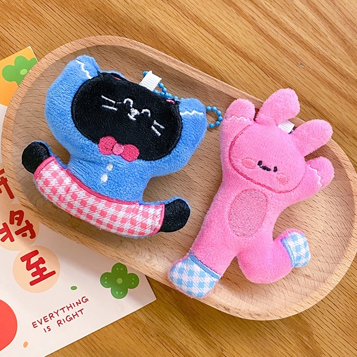 《08215》格紋粉兔子與黑貓咪