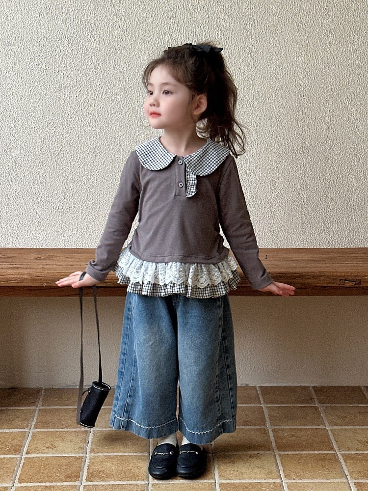 格子拼布灰色上衣