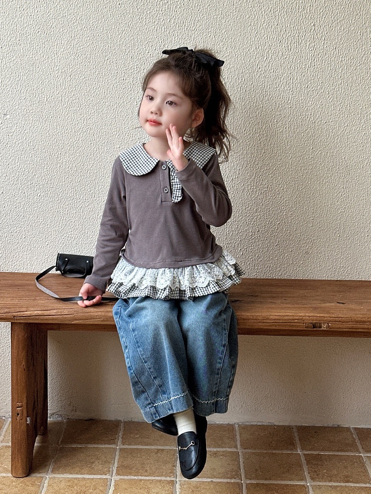 格子拼布灰色上衣