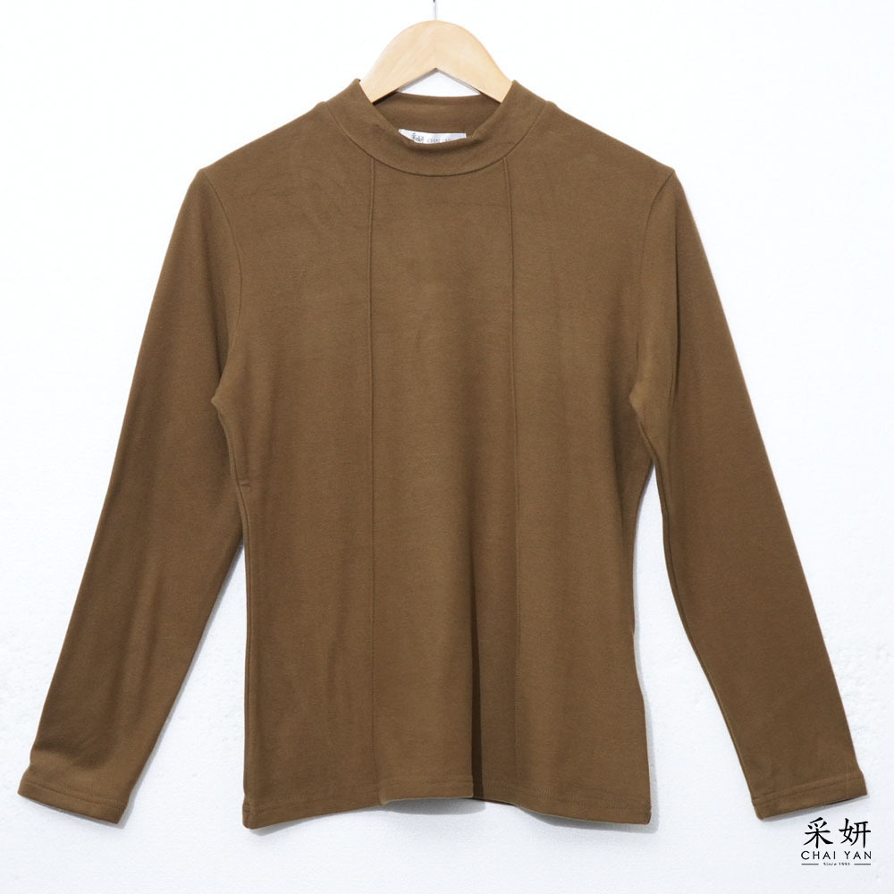 素面厚刷毛發熱中領長袖上衣