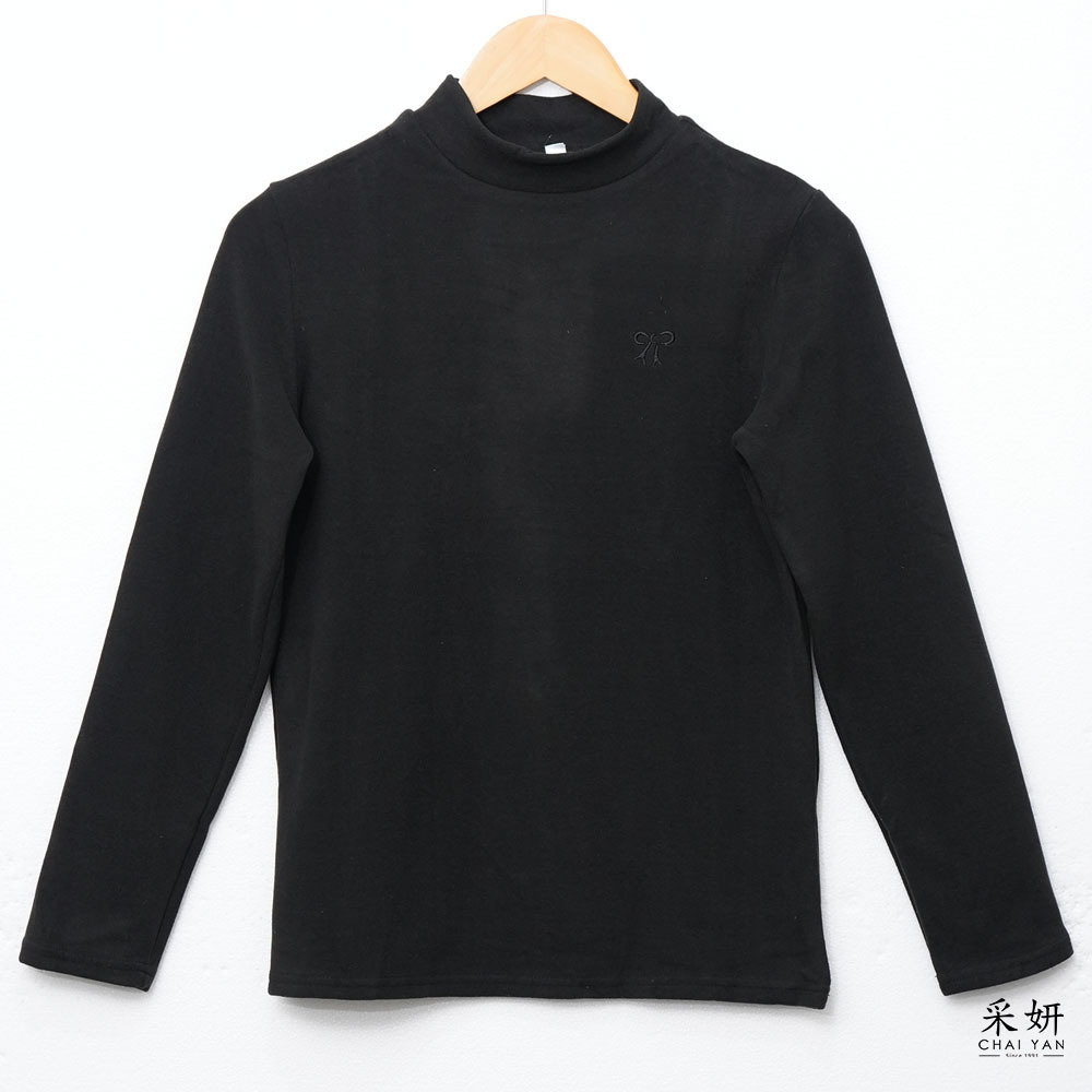 蝴蝶刺繡刷毛中領長袖上衣