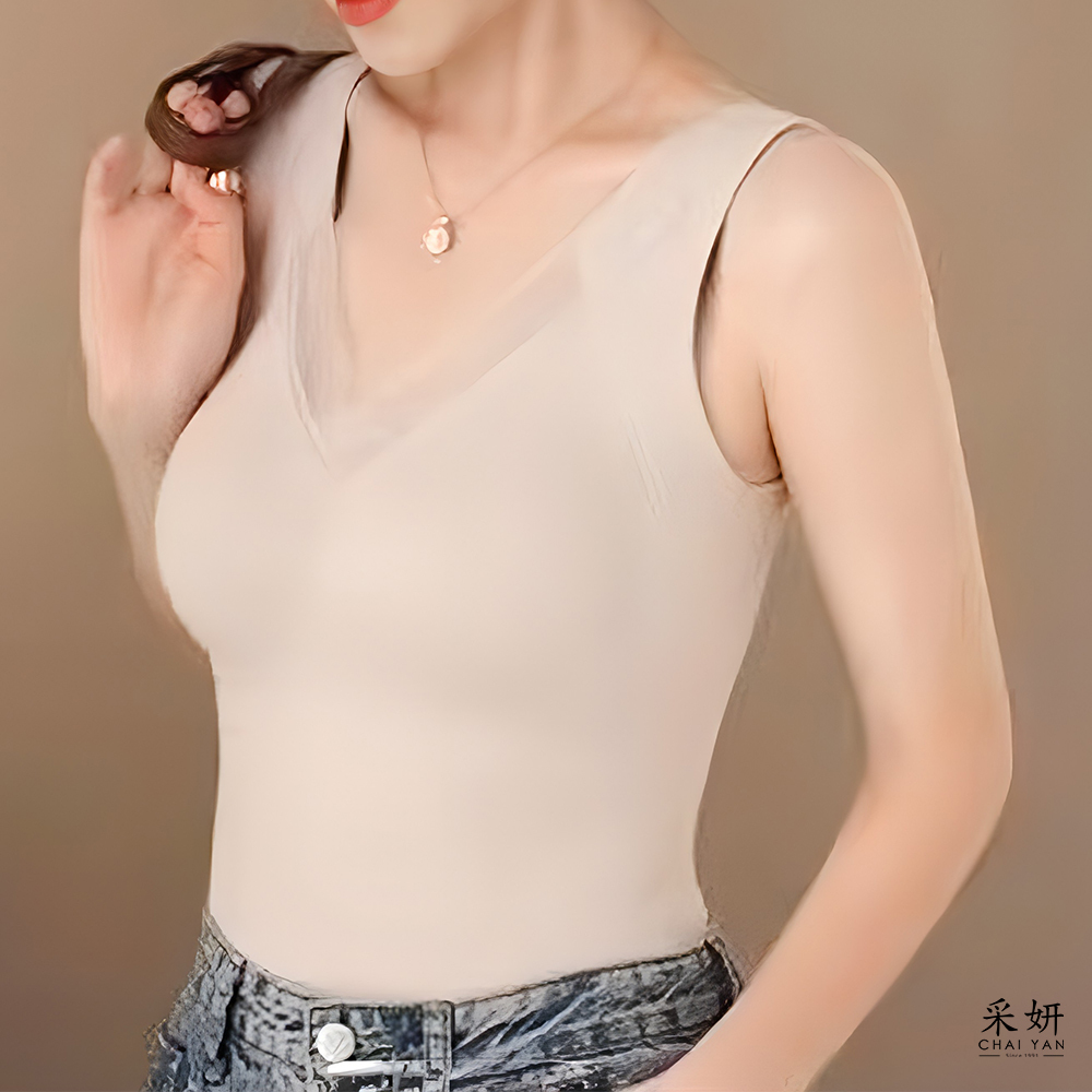 素色德絨蕾絲保暖墊胸背心