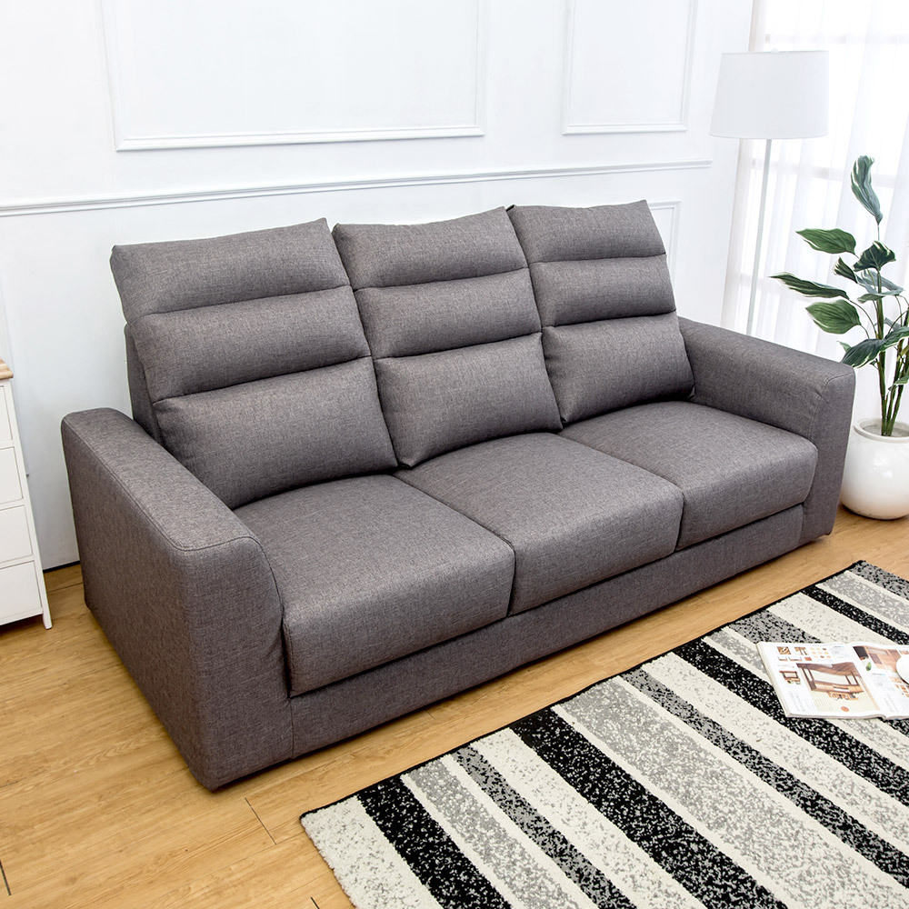 波登三人座灰色防潑水亞麻布沙發