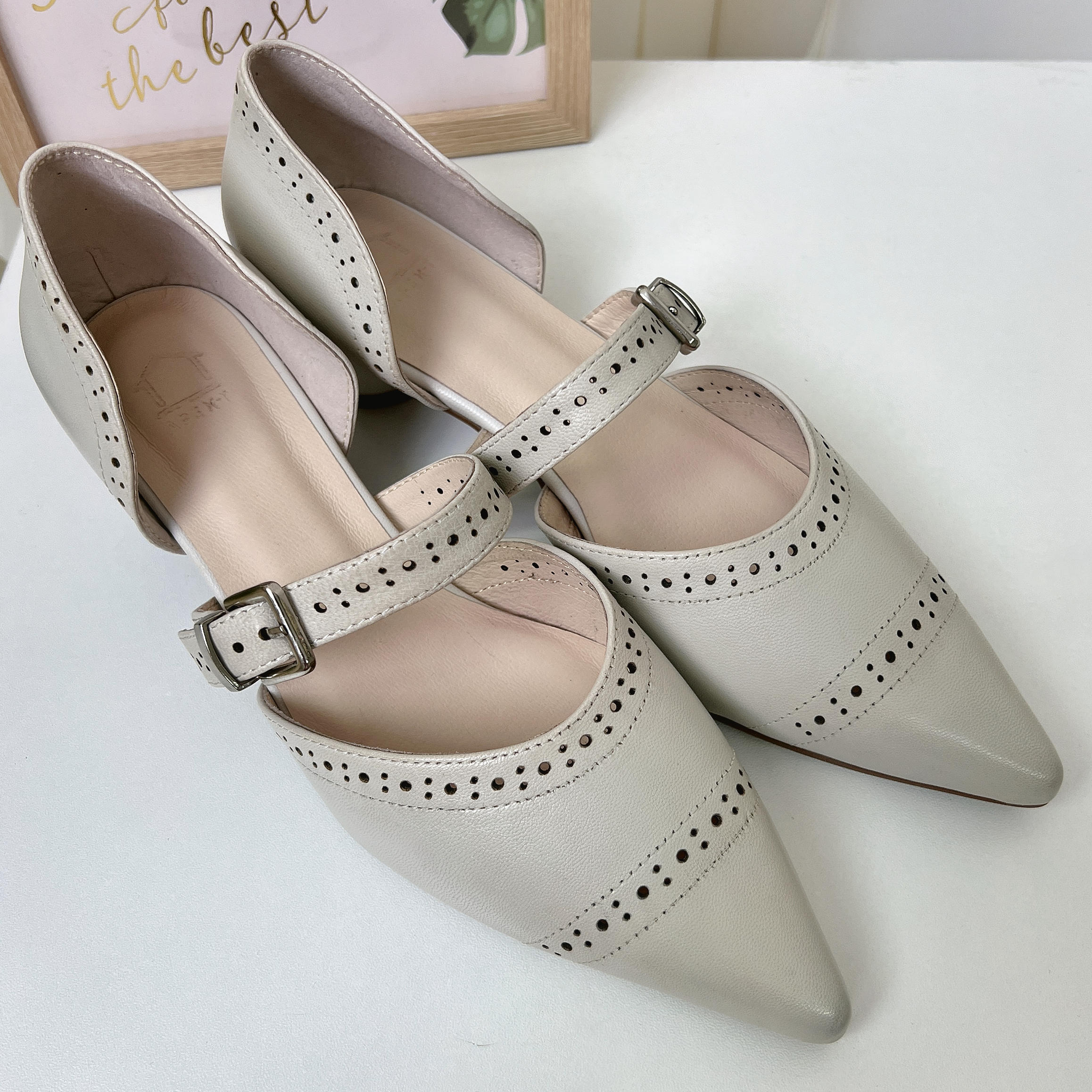 (C) 意大利羊皮粗帶尖頭鞋 (正常碼)(後高1吋) 329-89 #2803