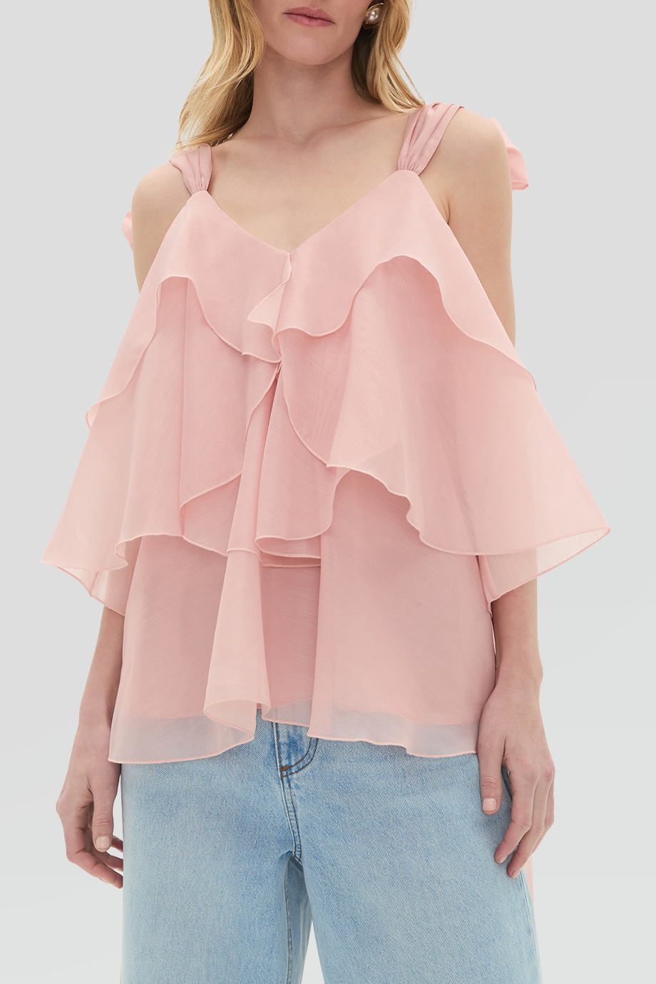 Aje｜ERIN V領繫帶不對稱層次上衣