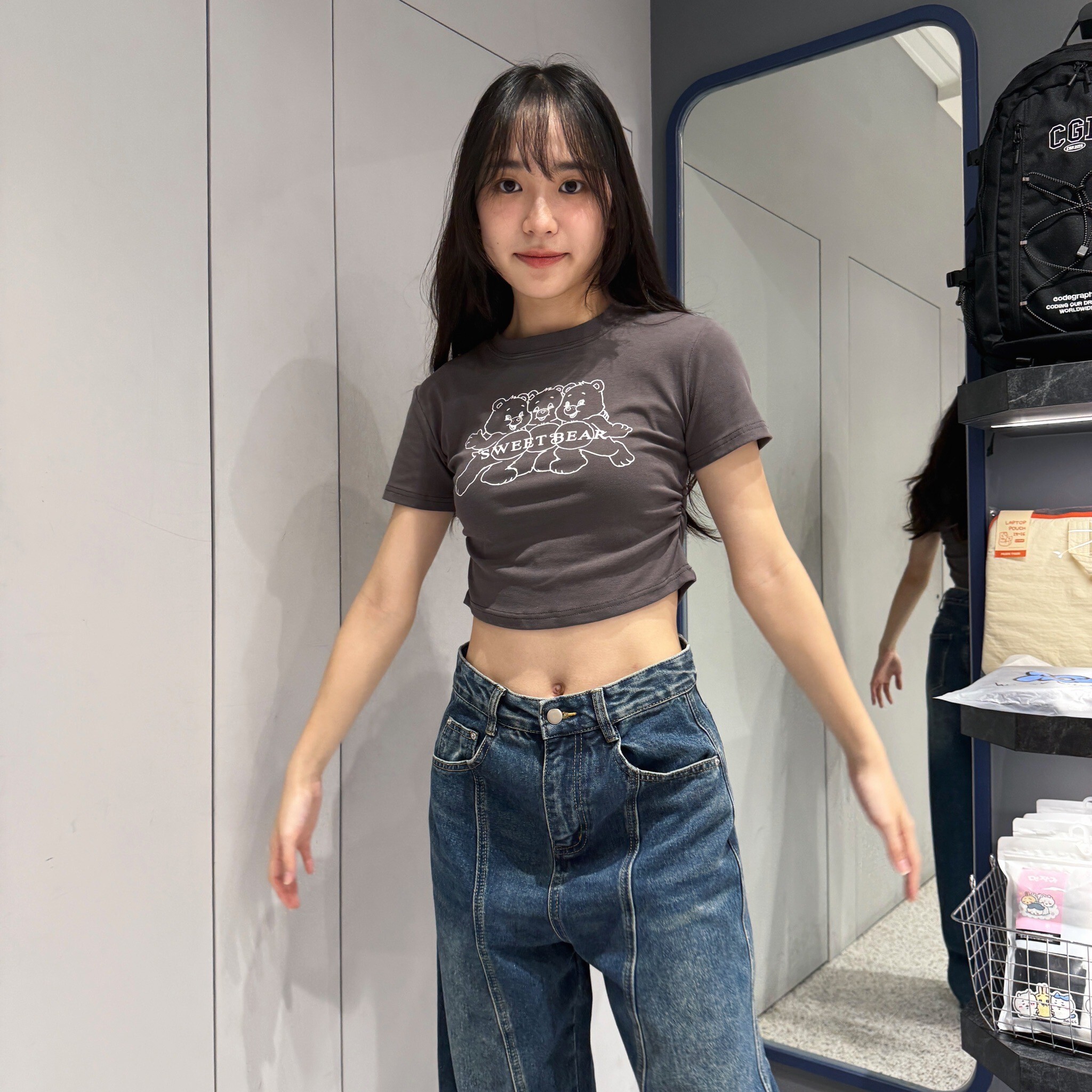 MS-GR09 SWEET BEAR側抓皺短版