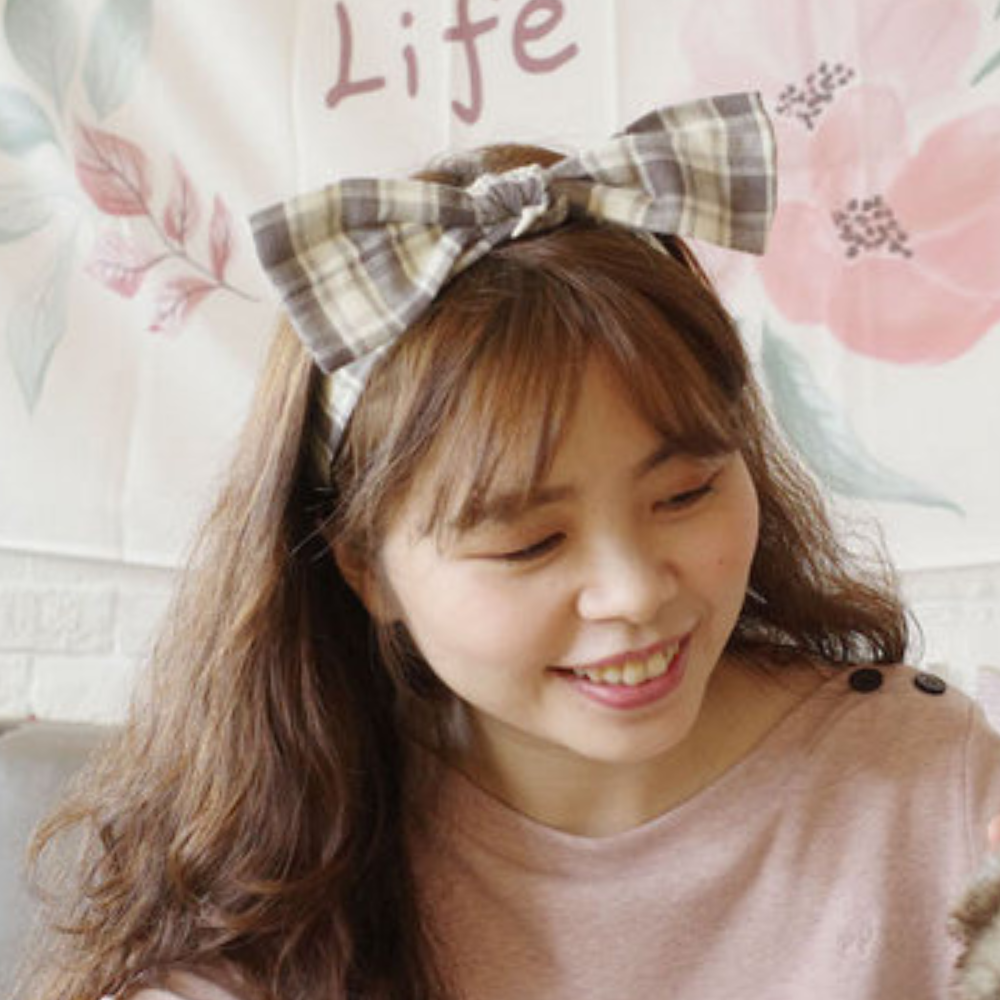 <官網限定> PIPPY大蝴蝶結格紋俏皮髮帶 棕 (頭圍62公分)