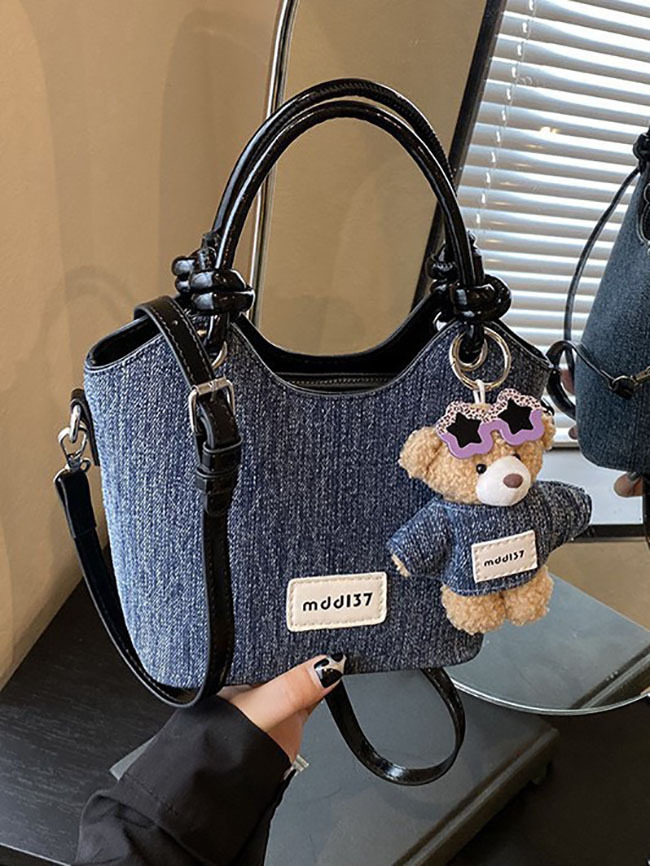 熊熊吊飾牛仔手提斜背包