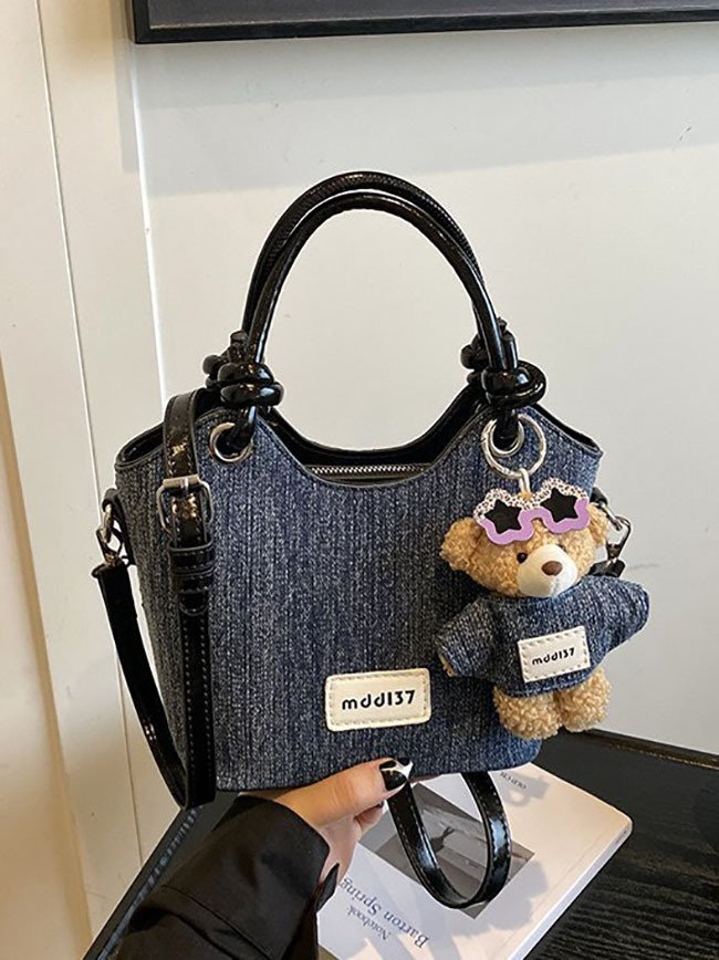 熊熊吊飾牛仔手提斜背包
