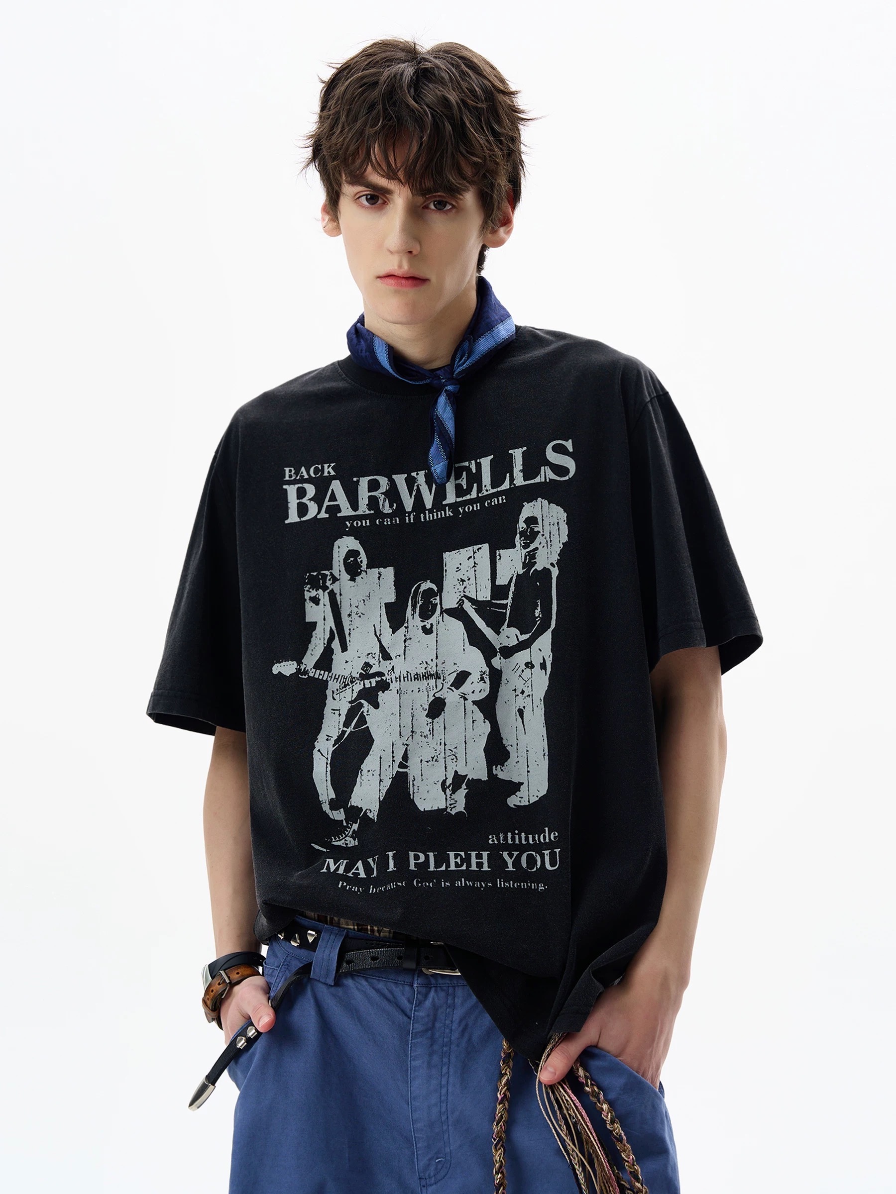 - SIMPLEACTION - 美式做舊搖滾印花短袖上衣