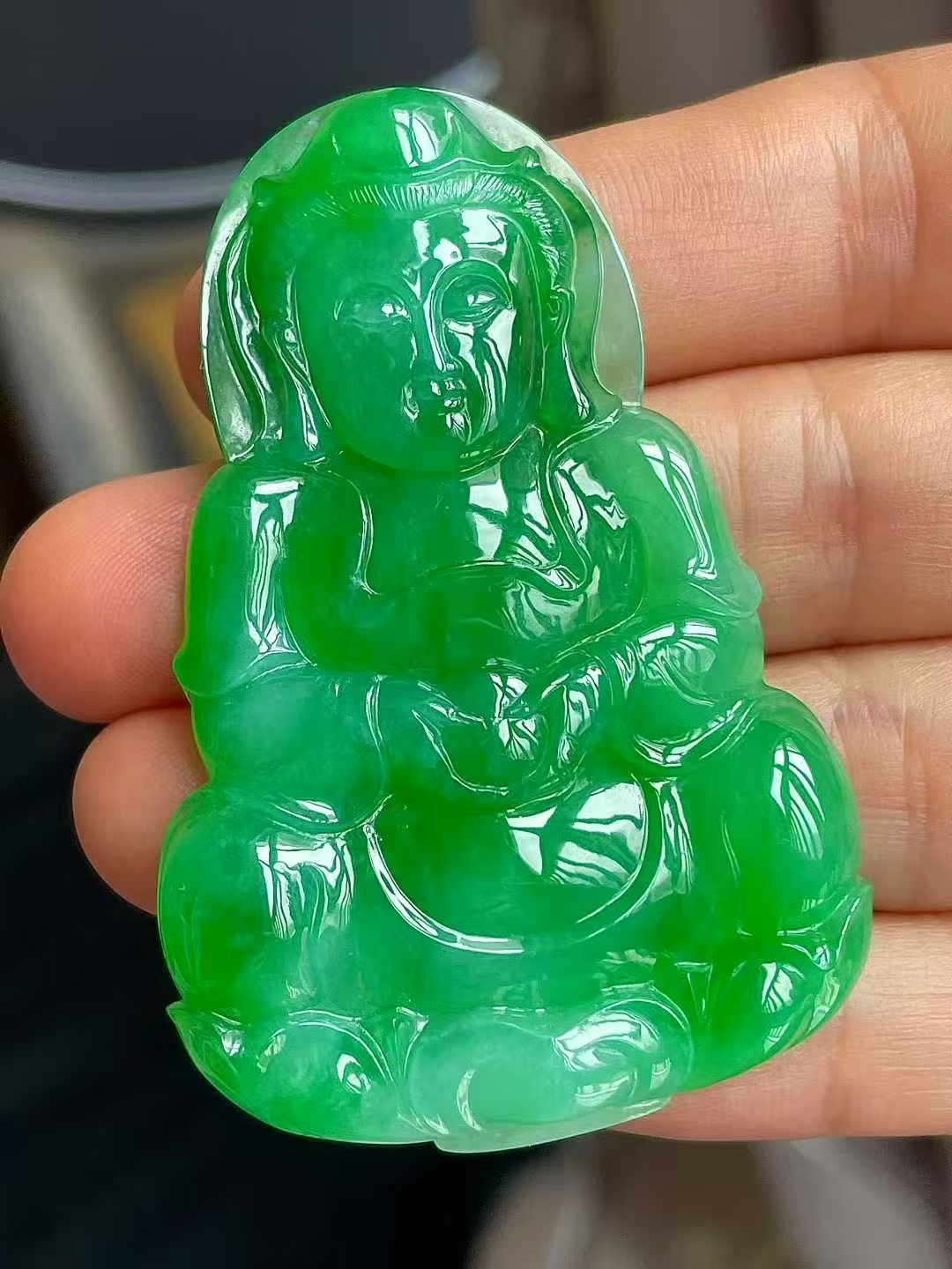 翡翠冰陽綠觀音吊墜,天然翡翠A玉, 緬甸玉, Jade, Jadeite