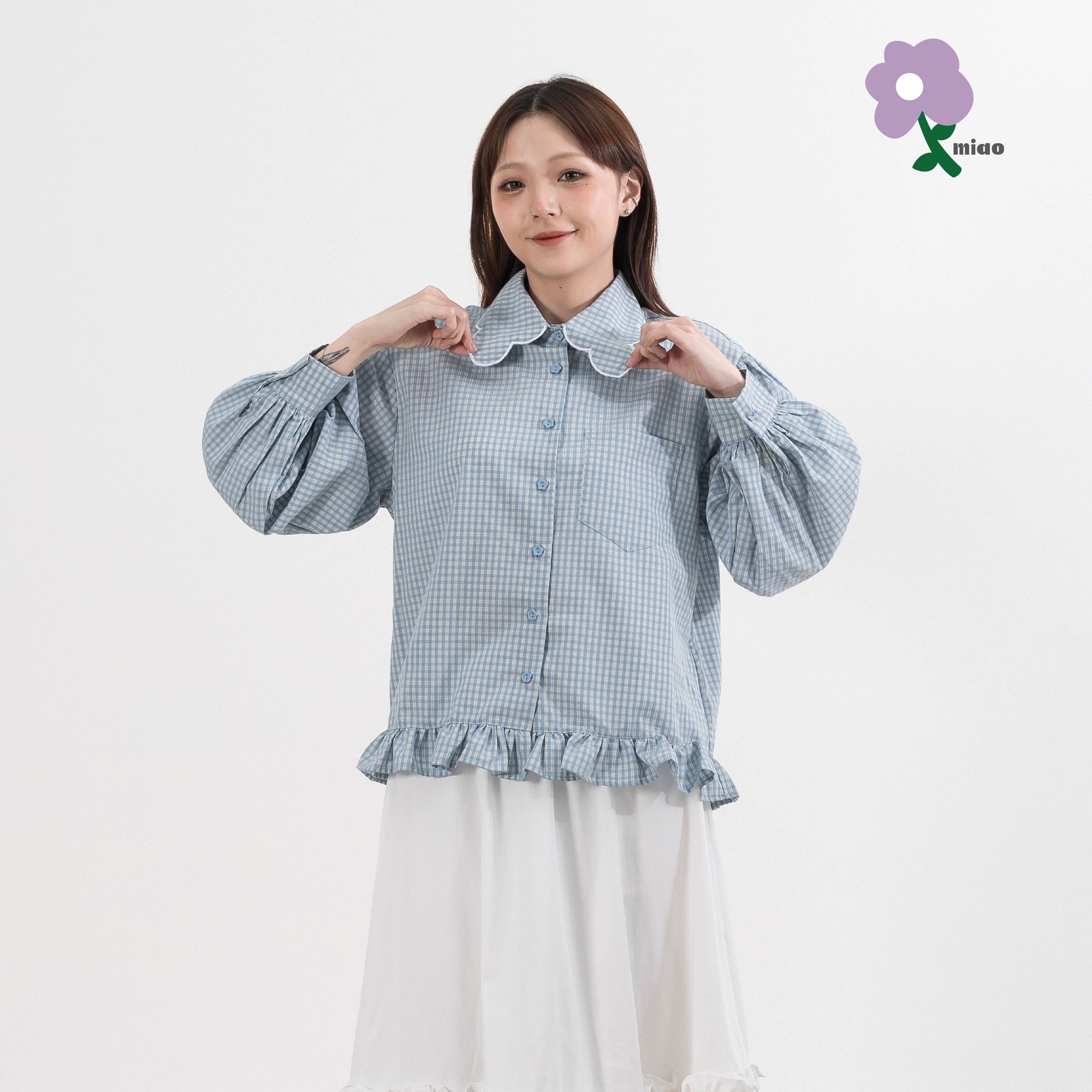 AGILITY MIAO Petal Collar Check Shirt 花瓣領 格紋襯衫 [M-SH08]