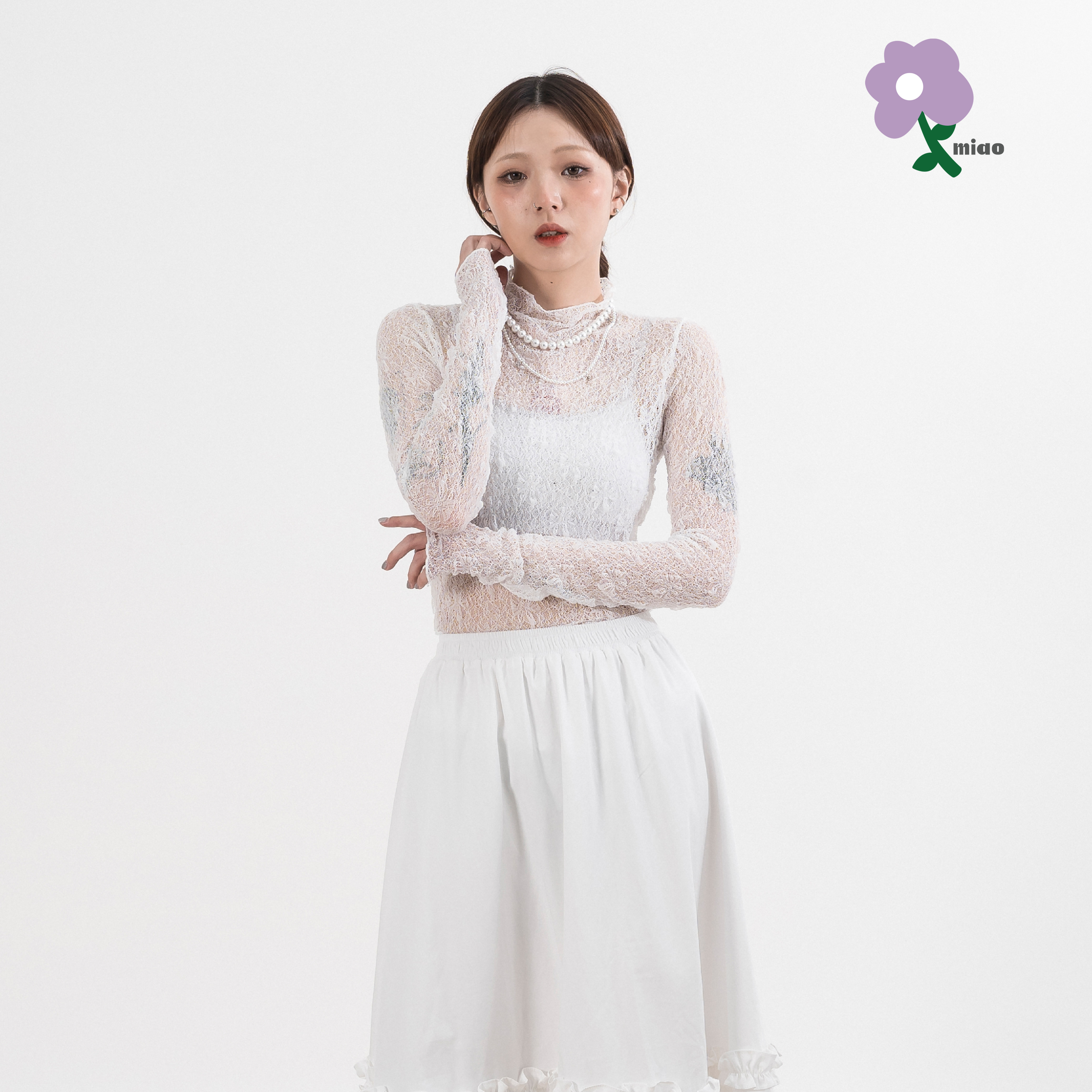 AGILITY MIAO Turtleneck Lace Top 小高領 蕾絲亮片 上衣 [M-T8]