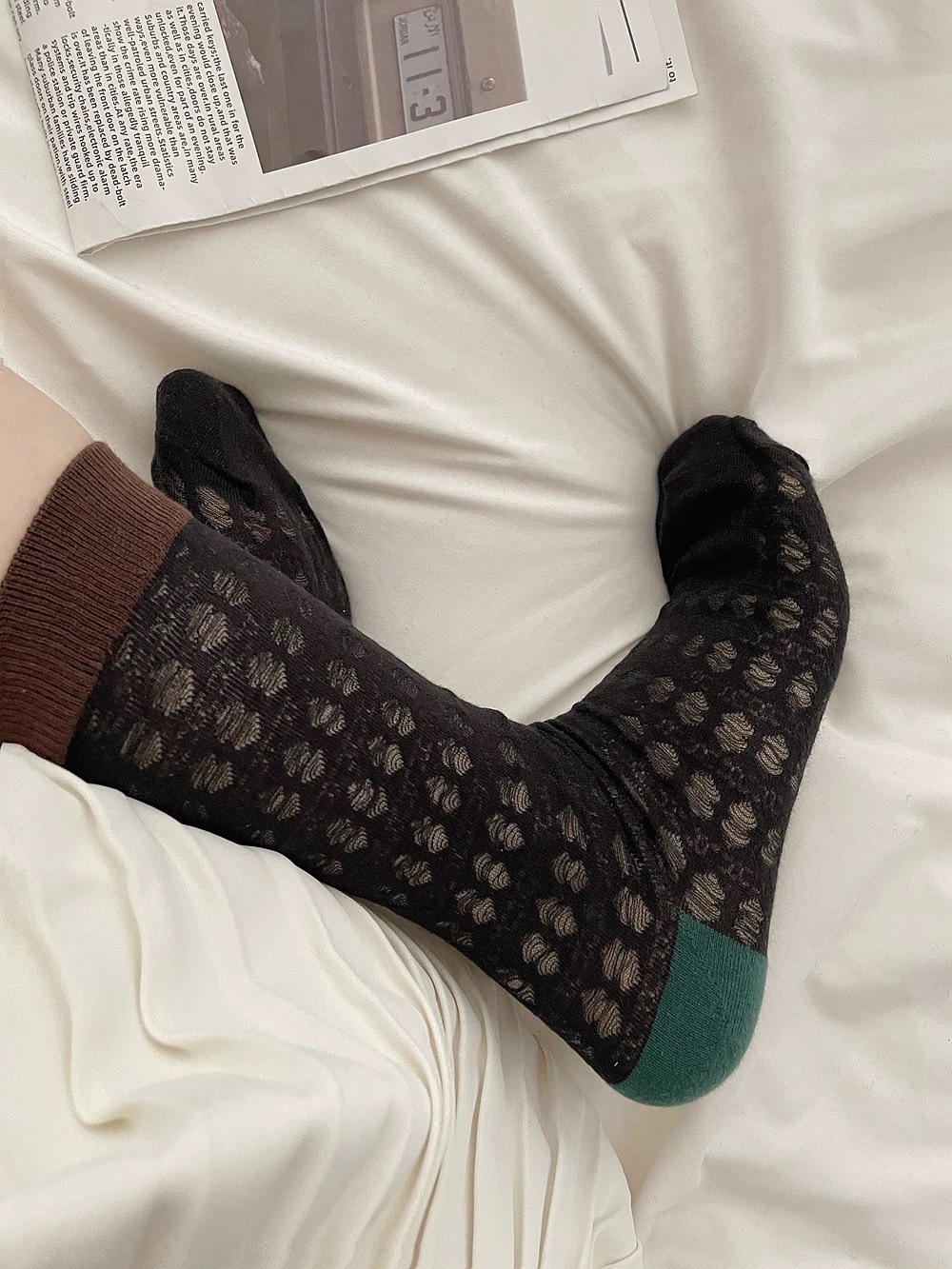 ins風拼色鏤空水晶襪