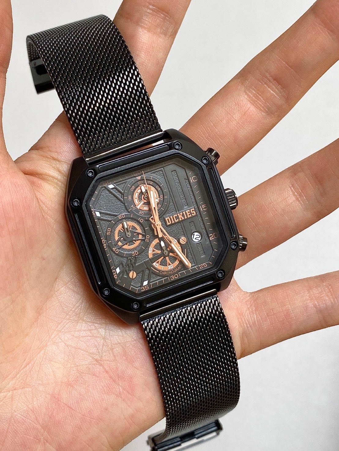 DICKIES 石英機芯 三眼計時 鋼帶 小方塊手錶
