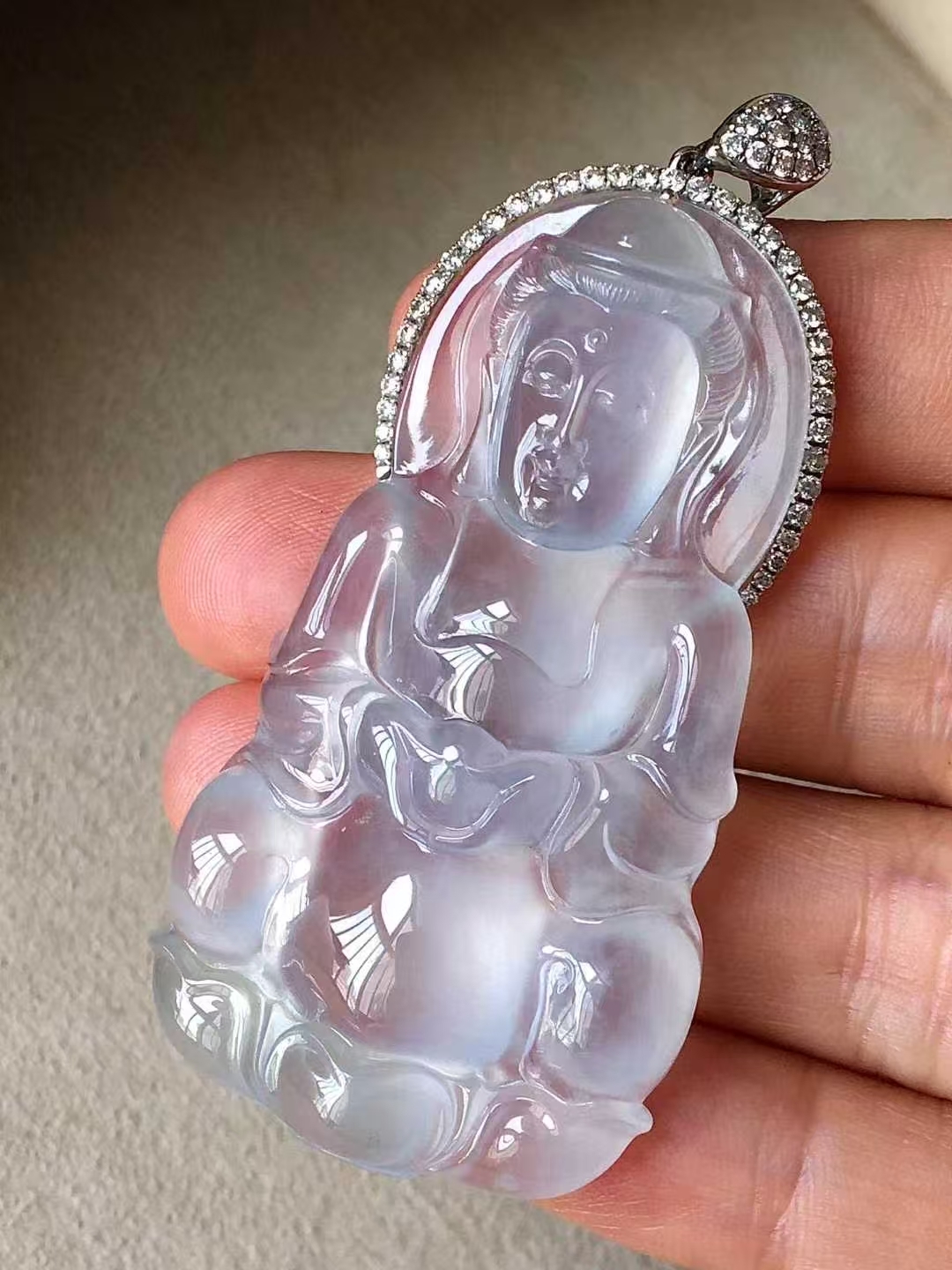 翡翠高冰觀音吊墜,天然翡翠A玉, 緬甸玉, Jade, Jadeite
