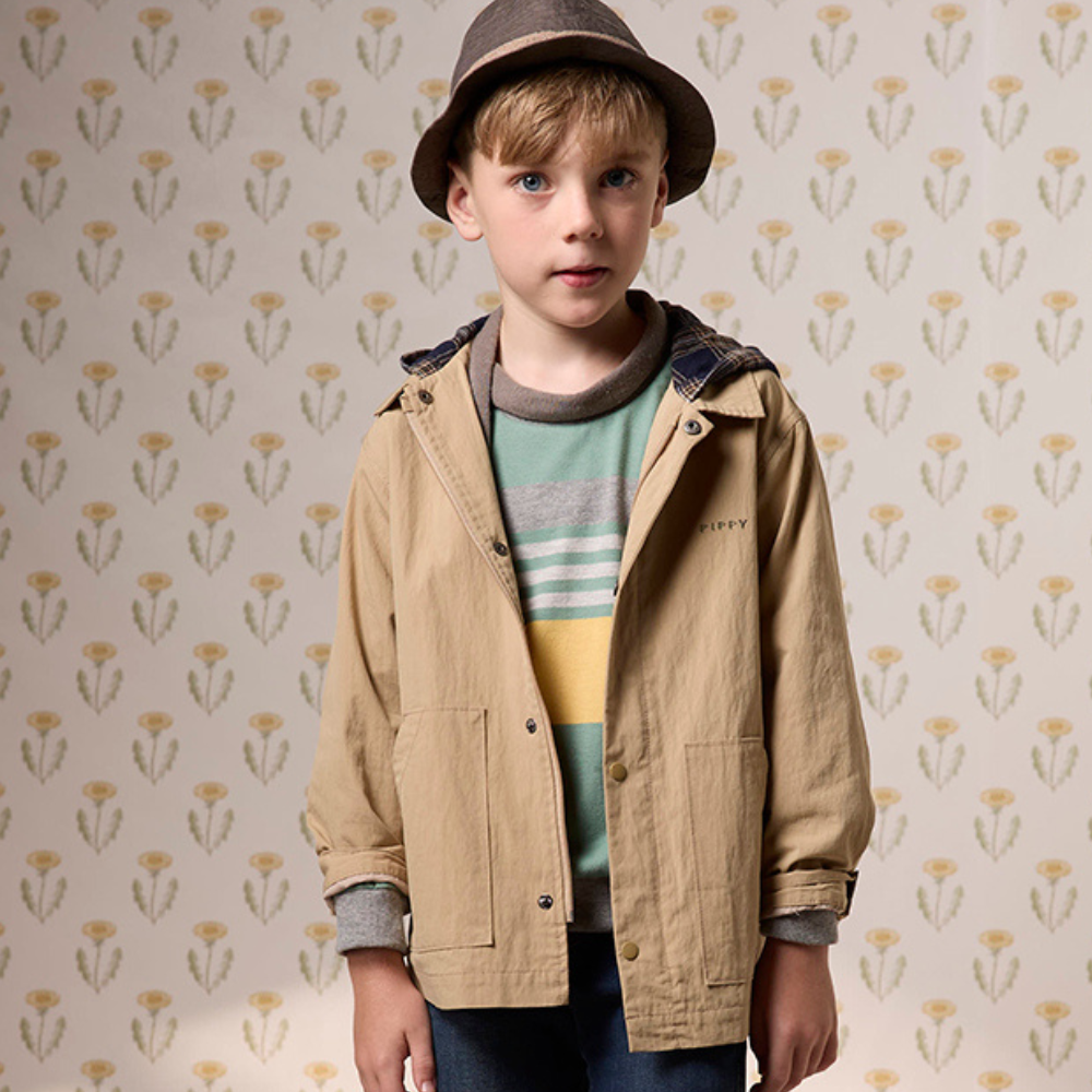 PIPPY 率性格紋連帽兩件式外套 卡其