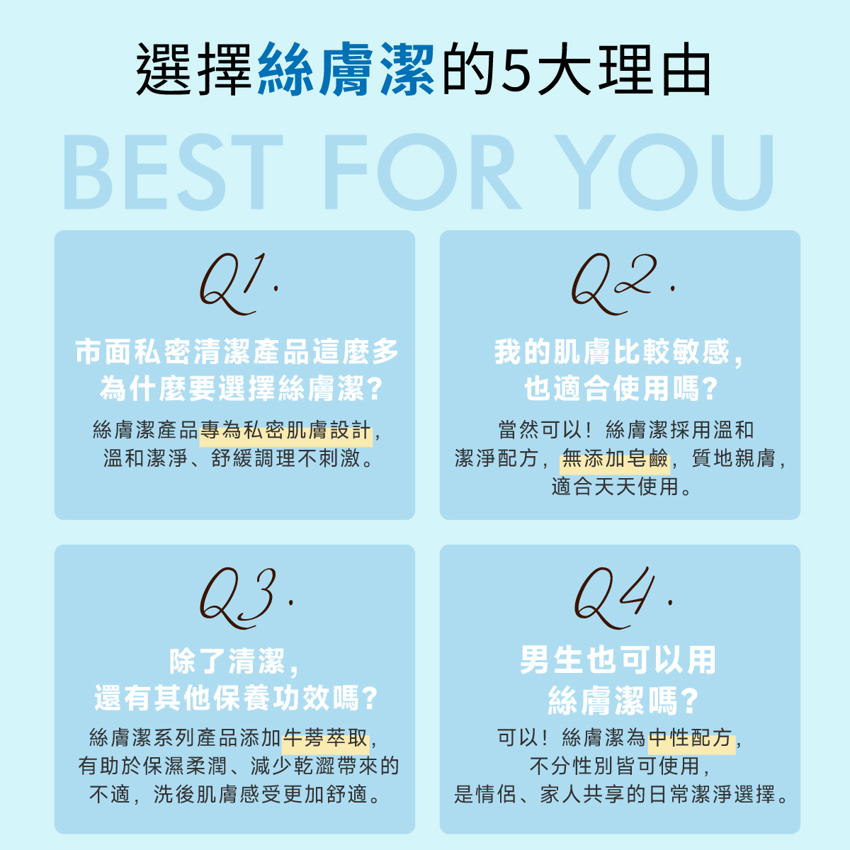 絲膚潔為中性配方,不分性別皆可使用,是情侶、家人共享的日常潔淨選擇