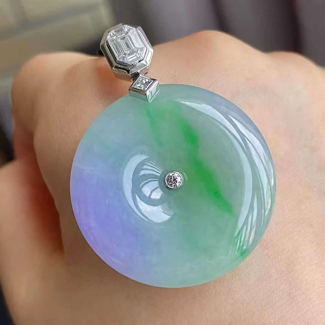 翡翠冰種春彩平安扣吊墜 (30.5mm直徑),天然翡翠A玉, 緬甸玉, Jade, Jadeite