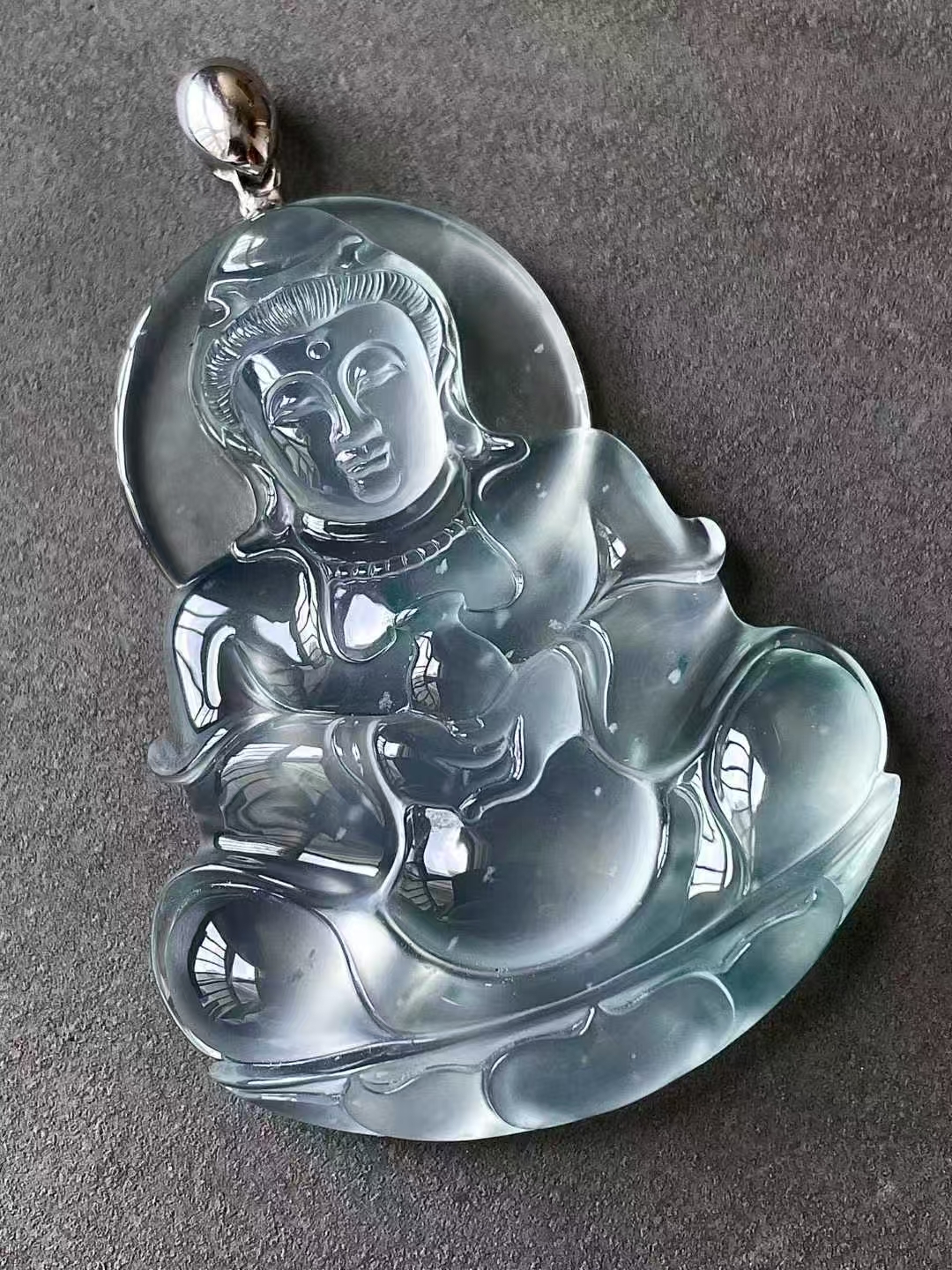 翡翠玻璃種飄花觀音吊墜,天然翡翠A玉, 緬甸玉, Jade, Jadeite