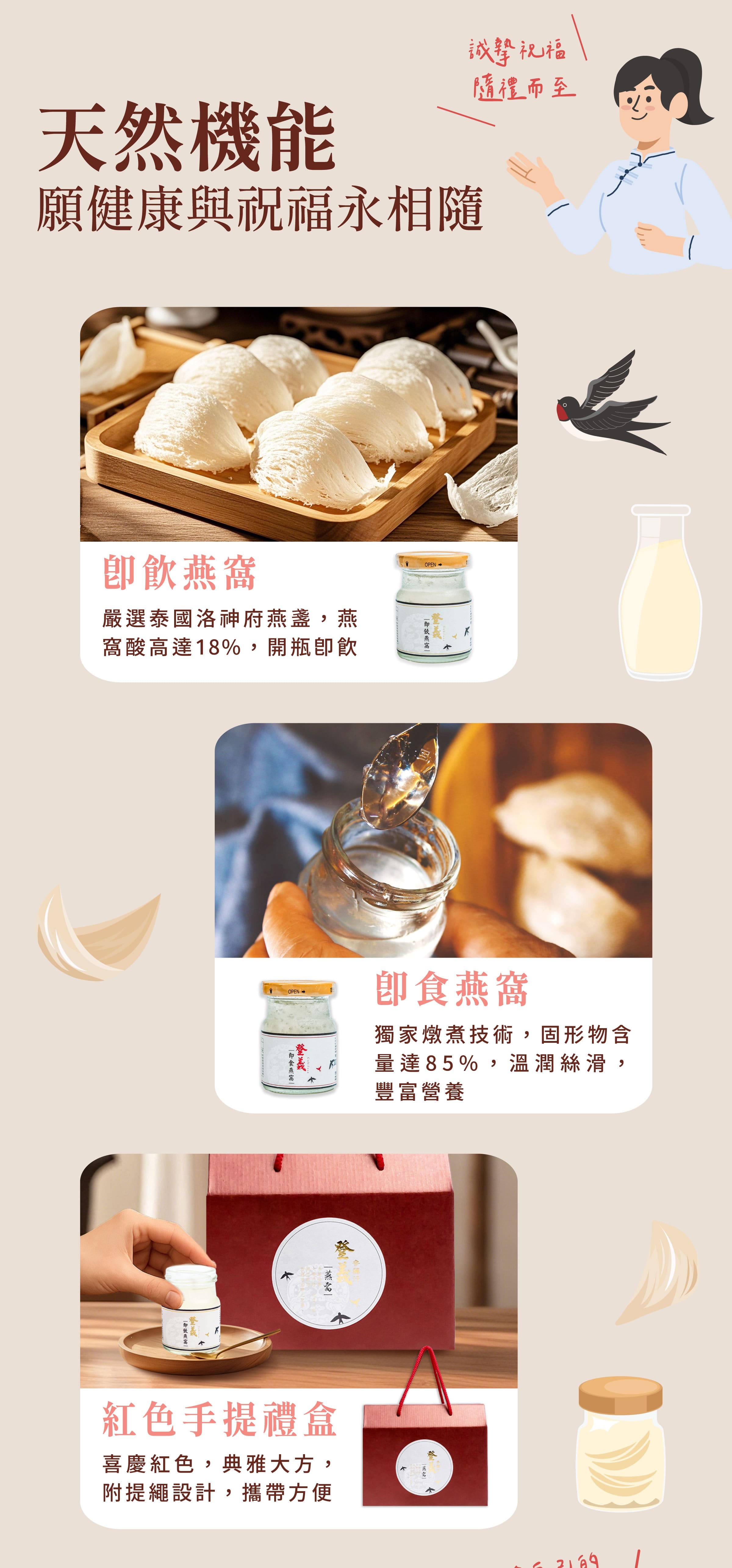 登義燕窩經典手提禮盒12入，願健康祝福永相隨