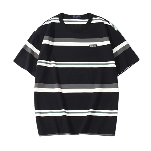 Brand 粗條紋圓領寬鬆短T H1008