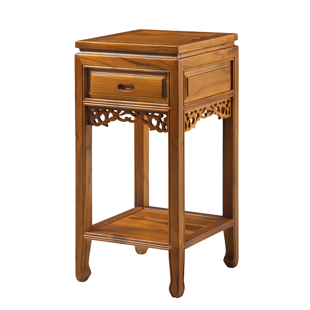 雕花方形一抽實木花架(大)