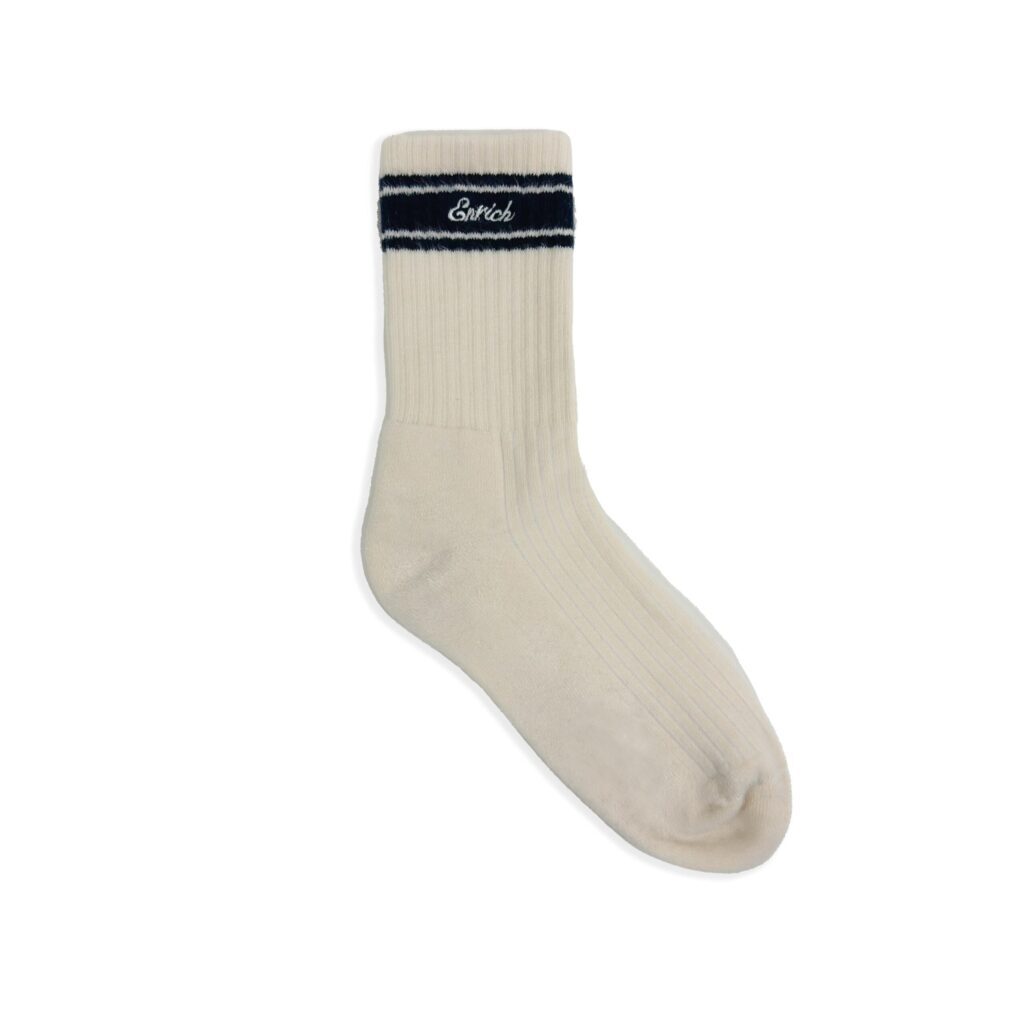 刺繡毛巾中筒襪 - Vintage White