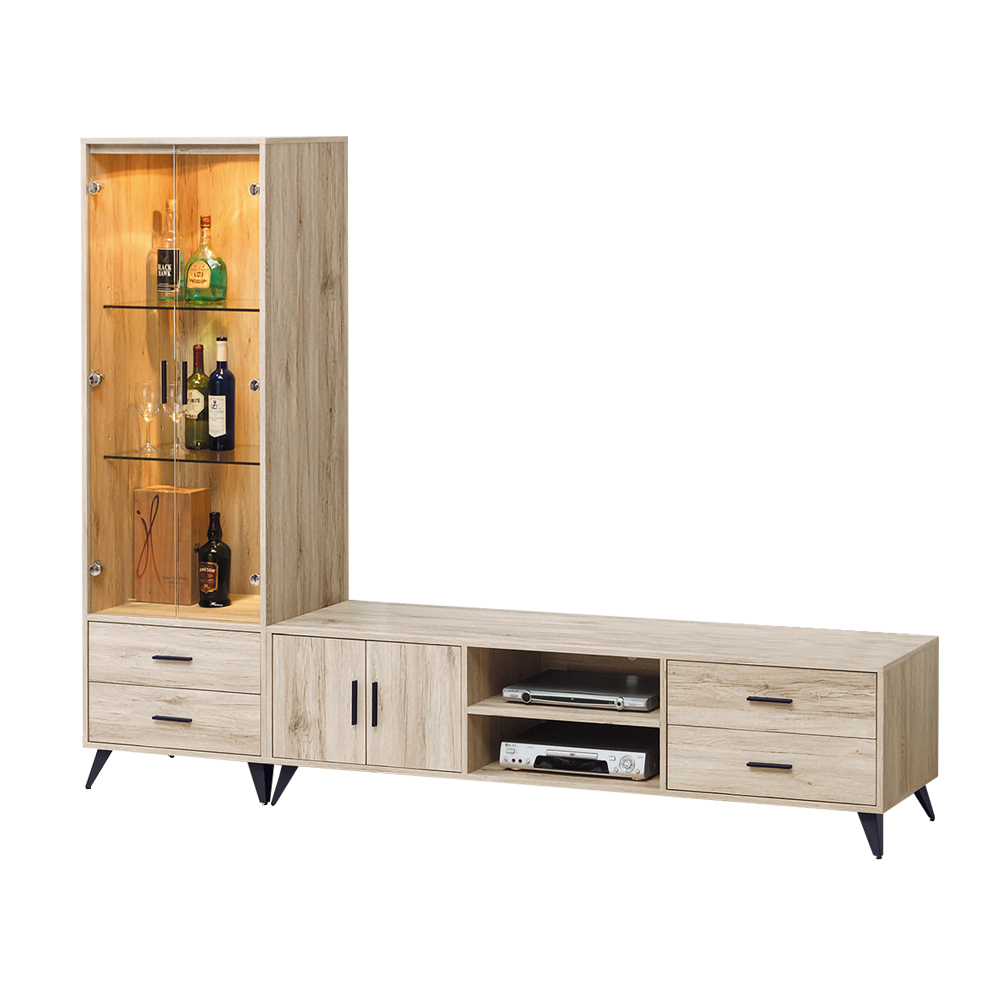 諾特斯8尺L型電視櫃組合(展示櫃+長櫃)