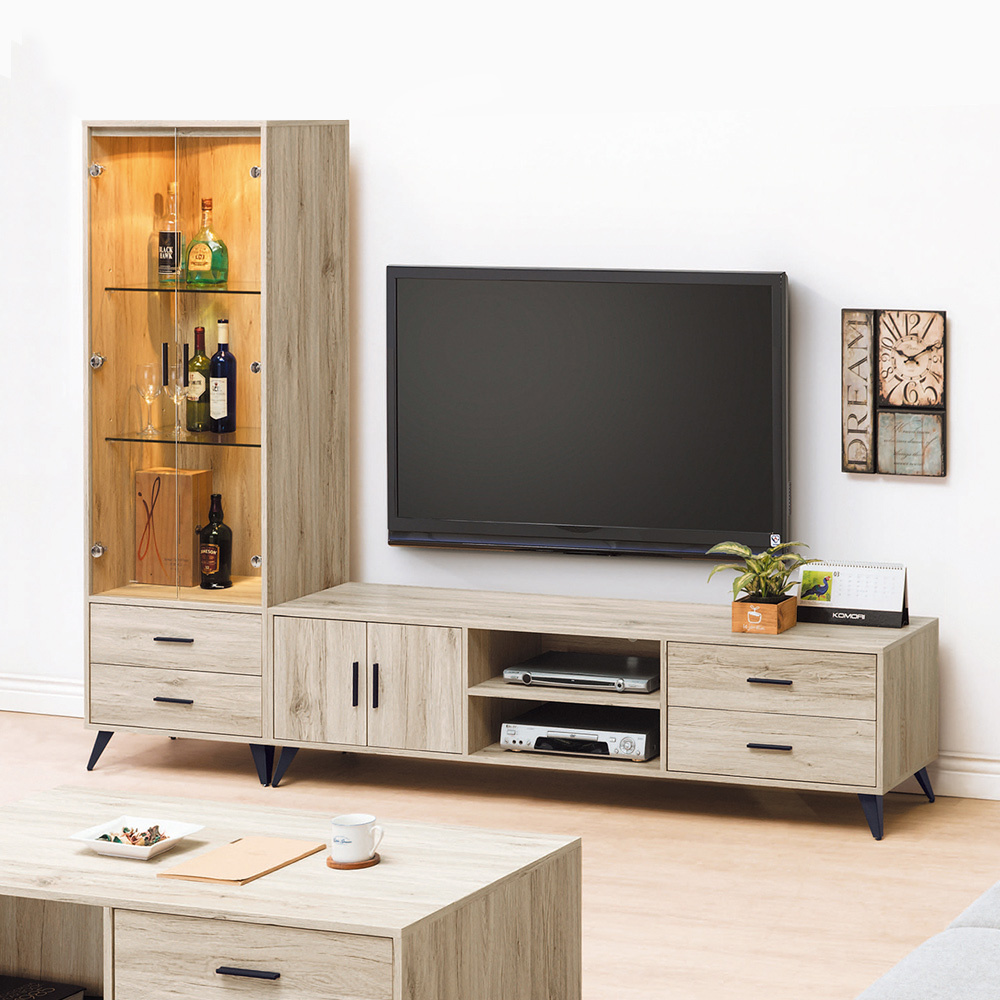 諾特斯8尺L型電視櫃組合(展示櫃+長櫃)