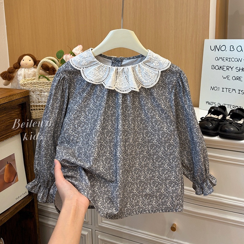 米白領碎花上衣