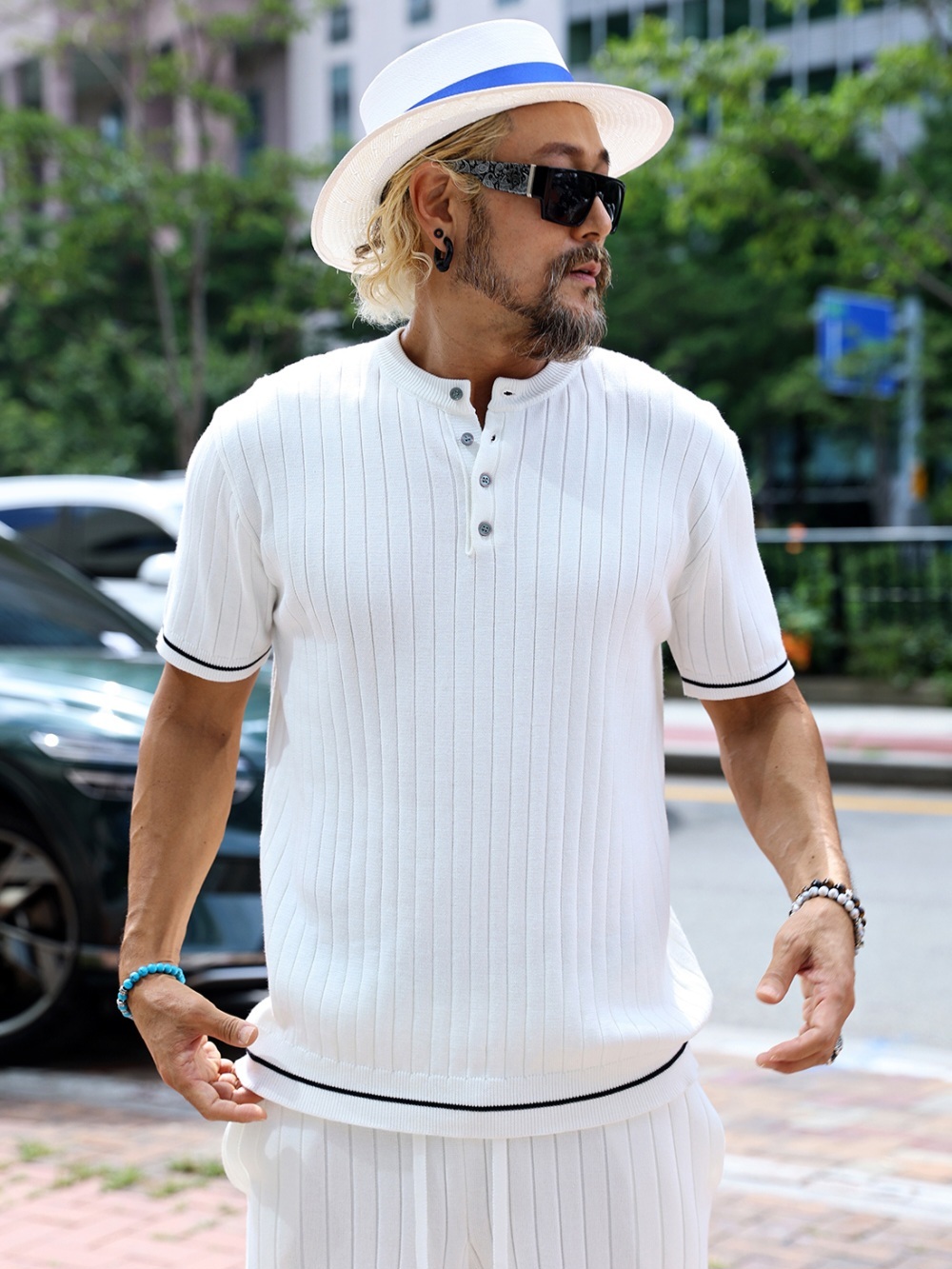 Visco 亨利領短袖針織衫