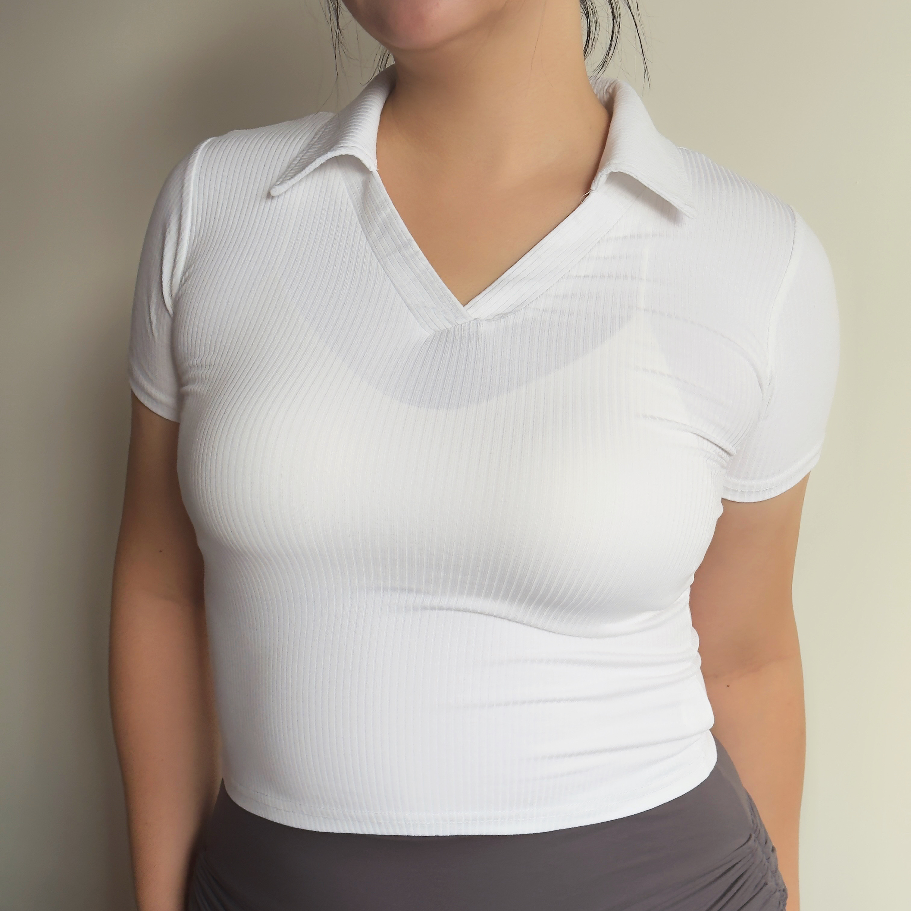 A9 俐落辣妹 POLO領修身短T(灰/黑/白)