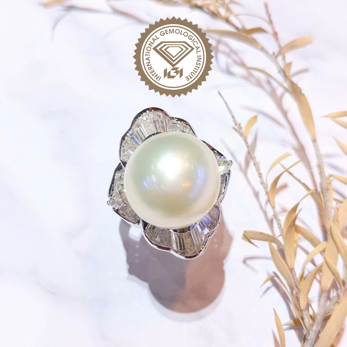 18K White Gold 1.50ct Diamond and Pearl Ring