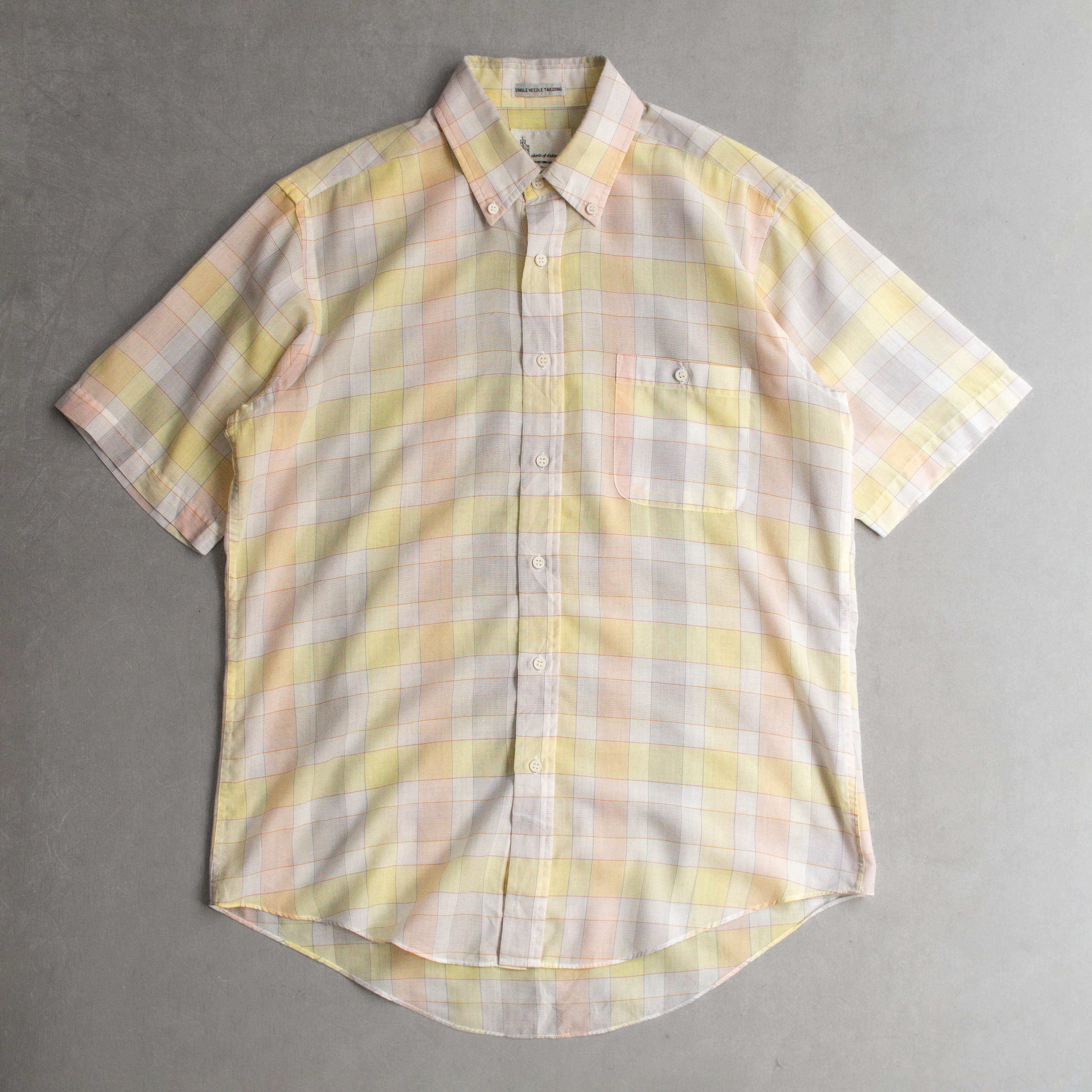 70-80S LONDON FOG PLAID SHIRT 美國 鵝黃 格紋 扣領 短袖 襯衫