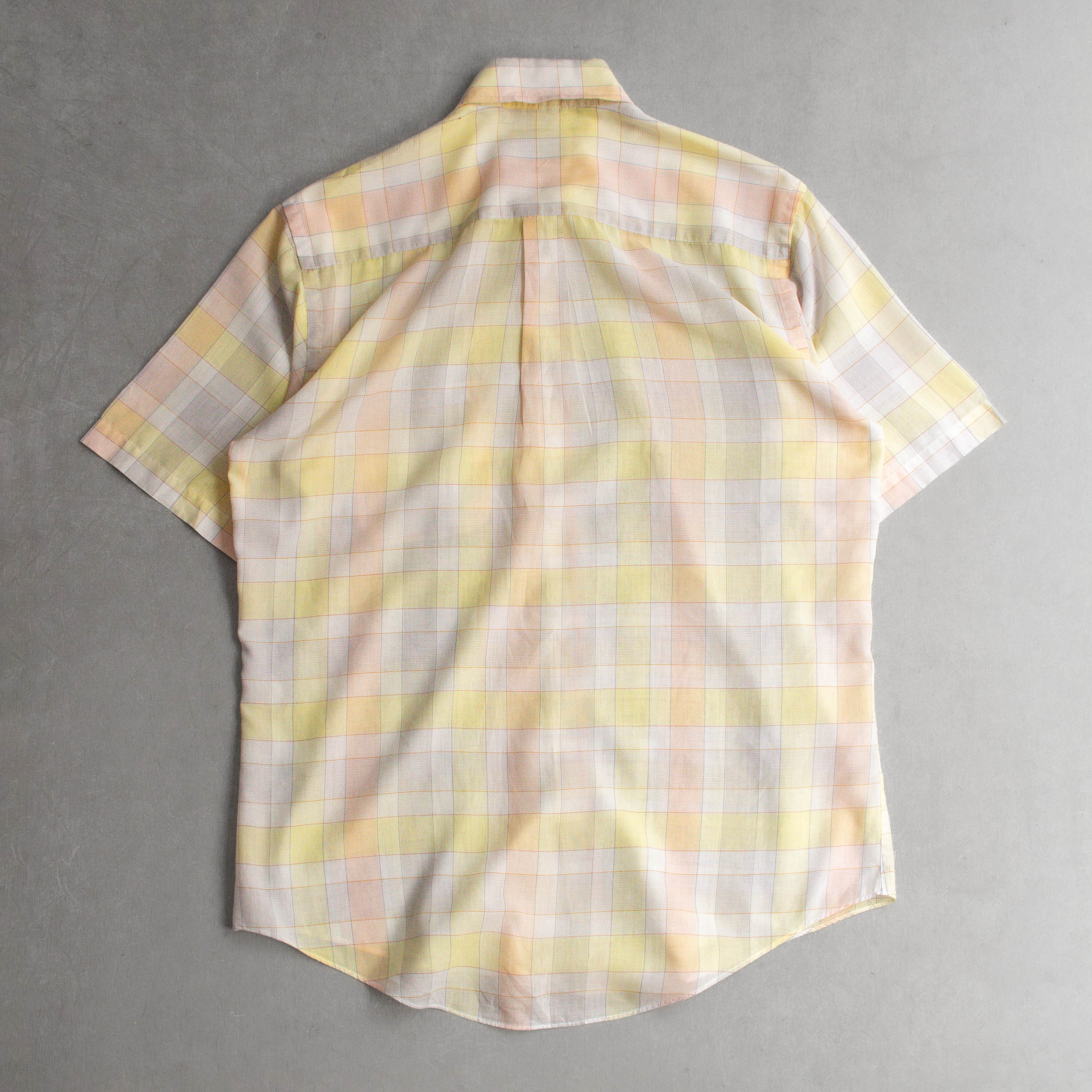 70-80S LONDON FOG PLAID SHIRT 美國 鵝黃 格紋 扣領 短袖 襯衫