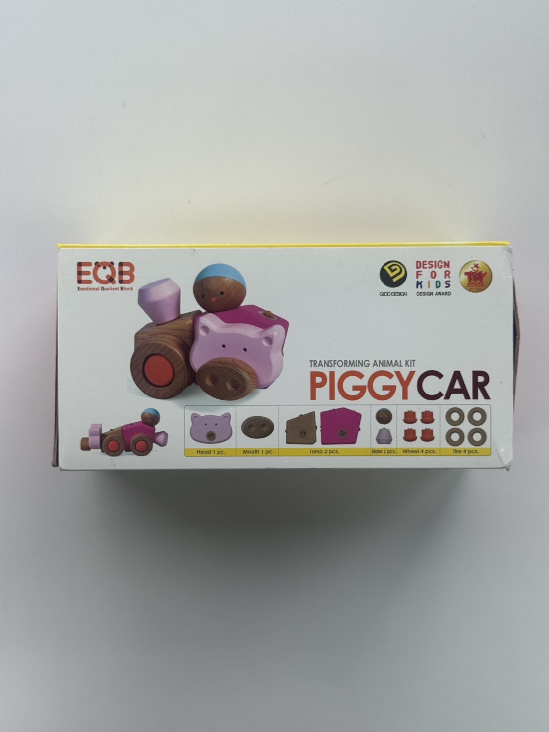 [福利品] EQB 韓國益智旋轉積木 PIGGY CAR-粉紅豬豬車 (外盒退色)