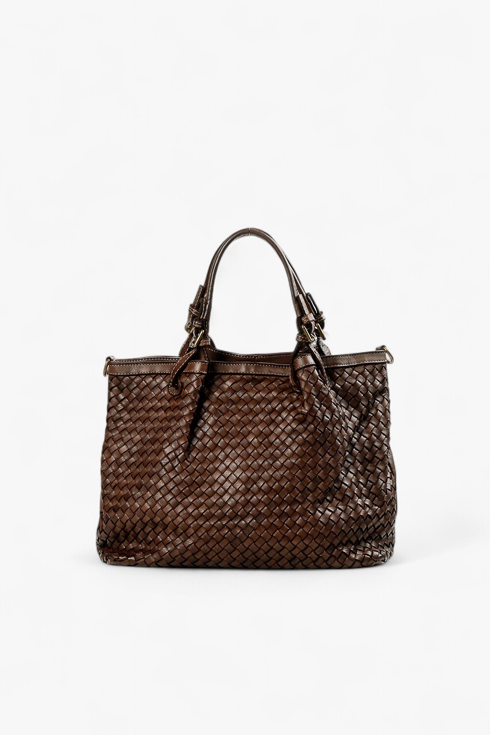 Sibilla 編織大手提肩背包 深咖