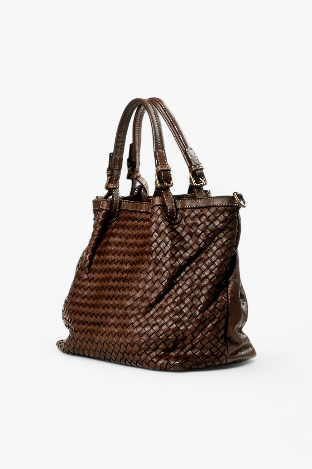 Sibilla 編織大手提肩背包 深咖