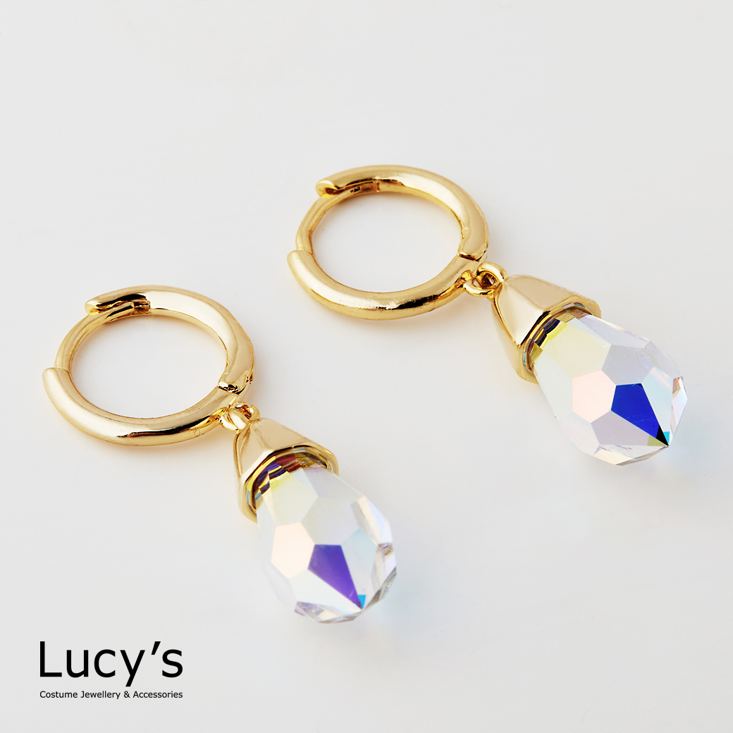 晶漾水滴 易扣耳環 (二色) (124993/124994)