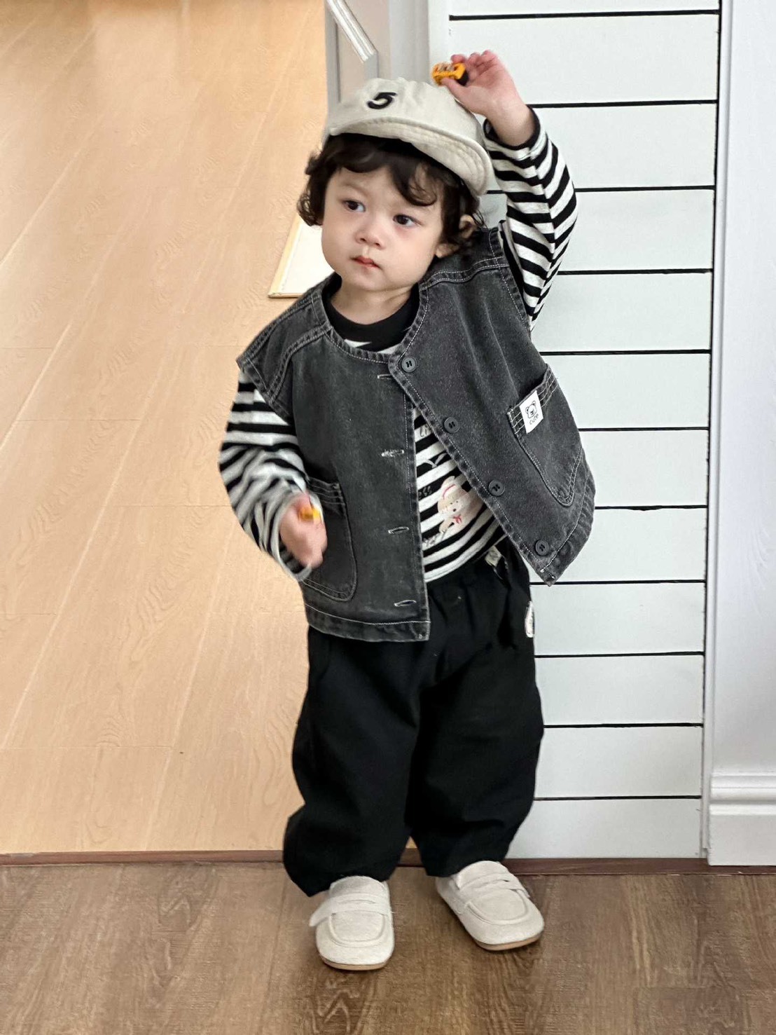 車線小標牛仔背心