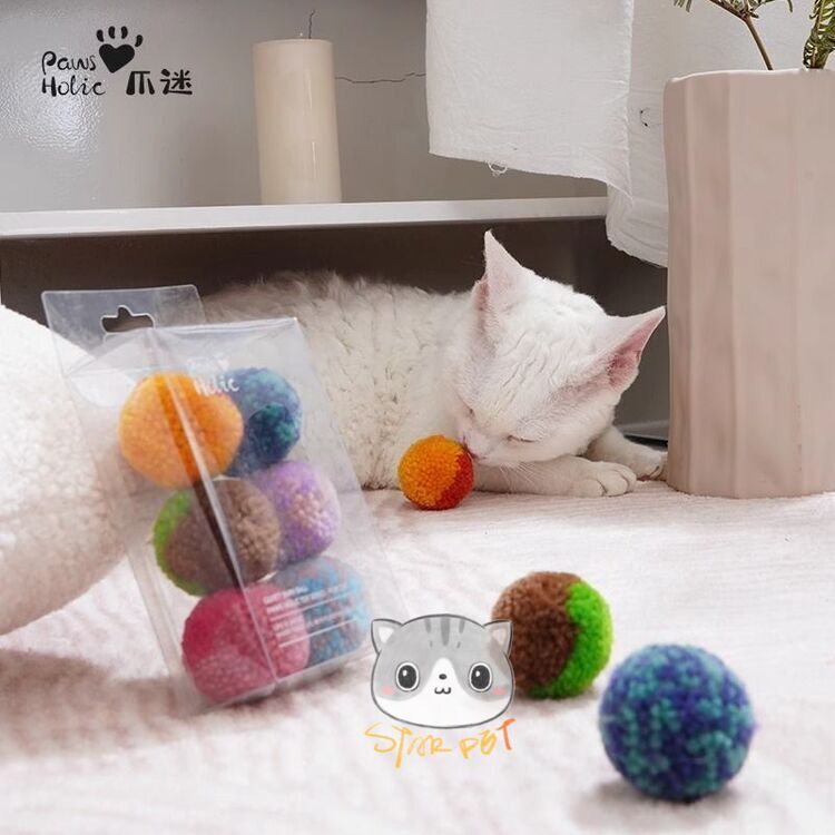 PawsHolic Fuzzy Ball Cat Toy Pack of 6