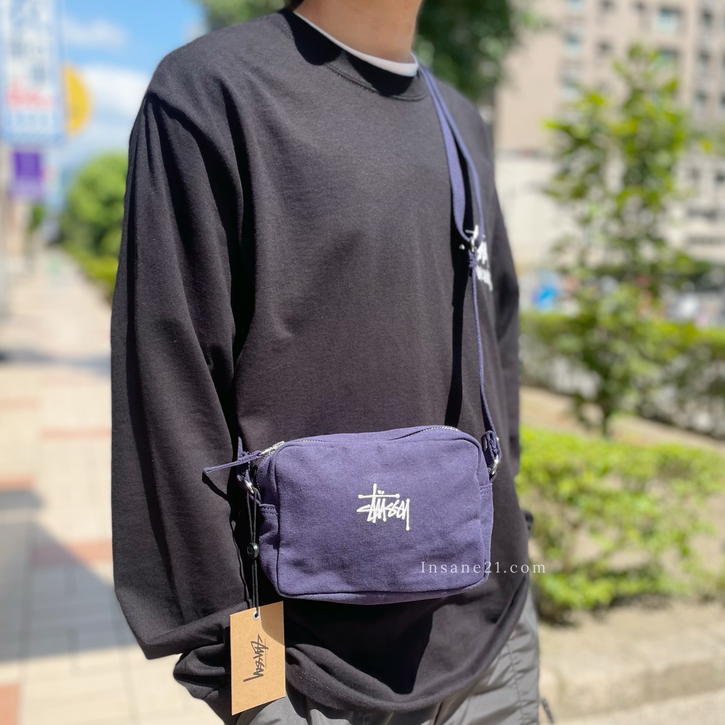 STUSSY 刺繡LOGO 帆布側背包 斜背包 手拿包