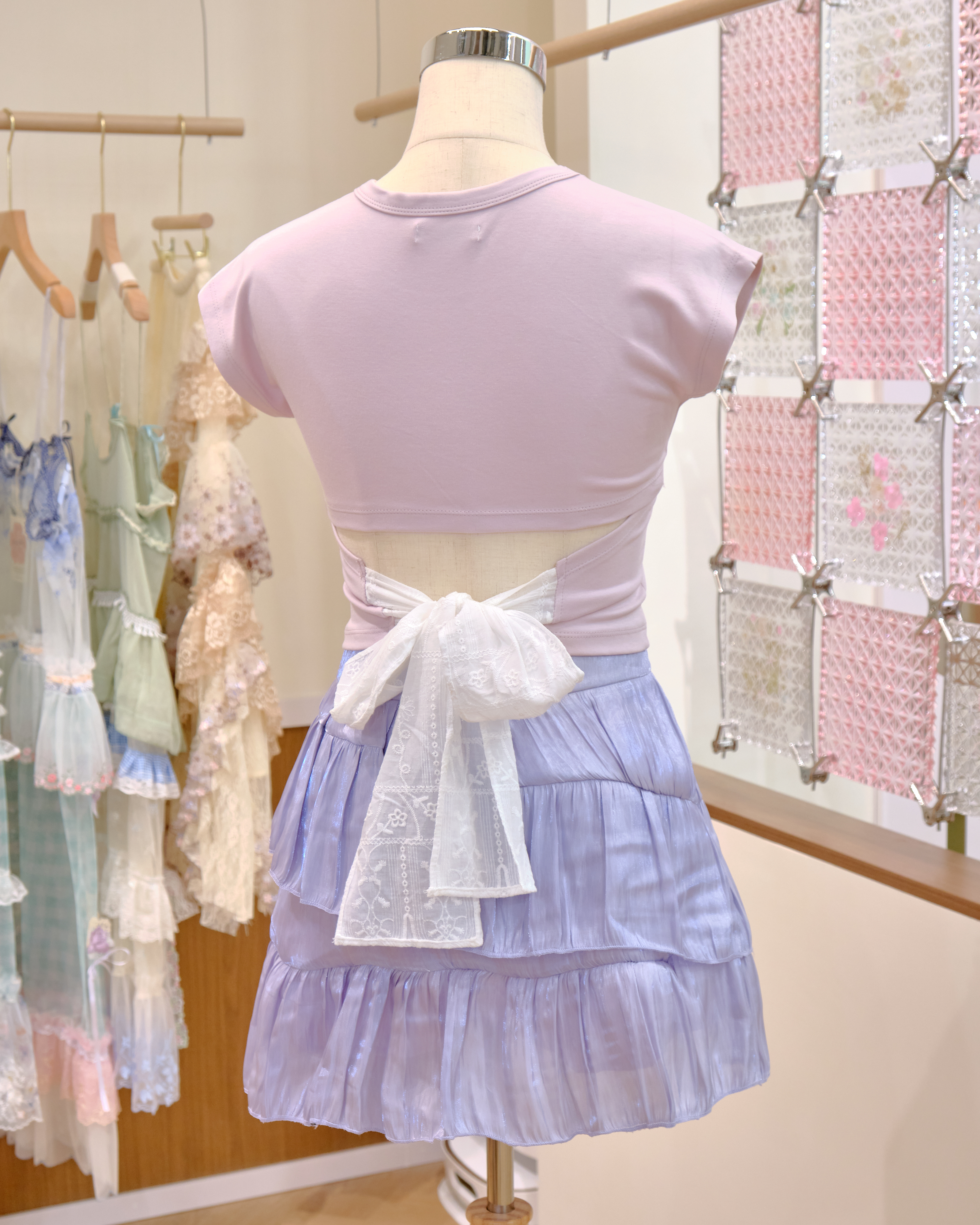 12570 Embroidered Lace Ribbon T-Shirt Top