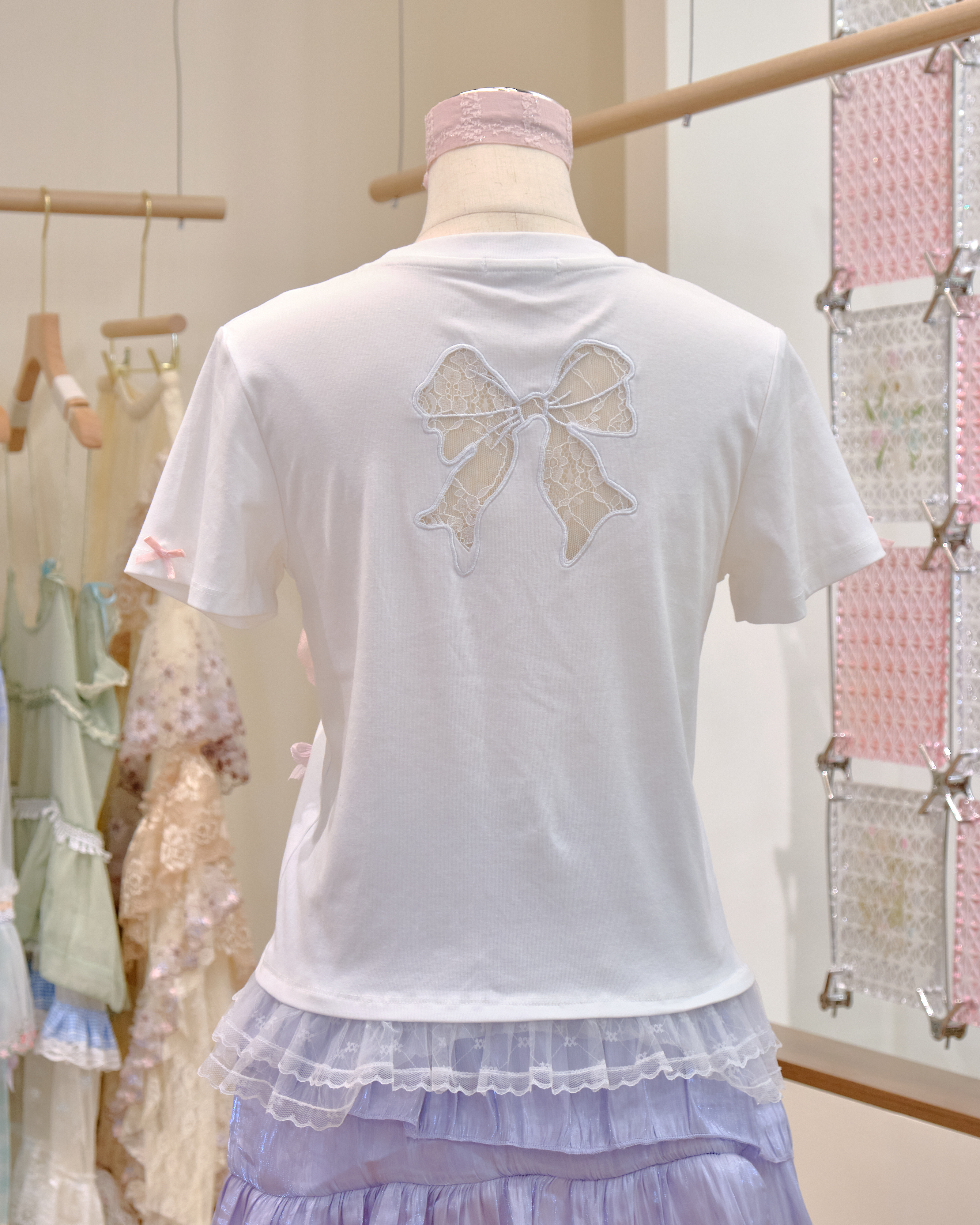 12571 Embroidered Lace Ribbon T-Shirt Top