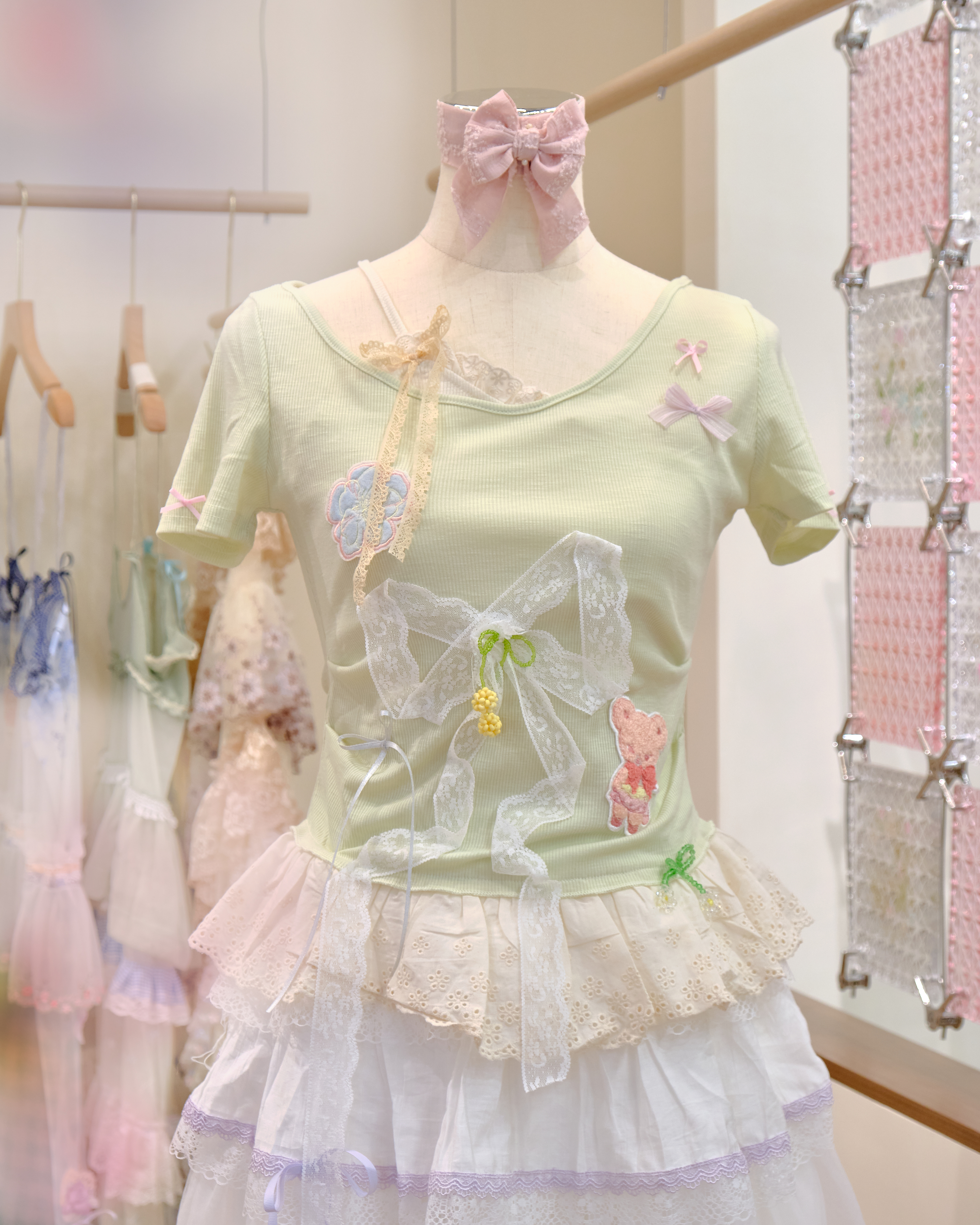 12575 Embroidered Lace Ribbon T-Shirt Top