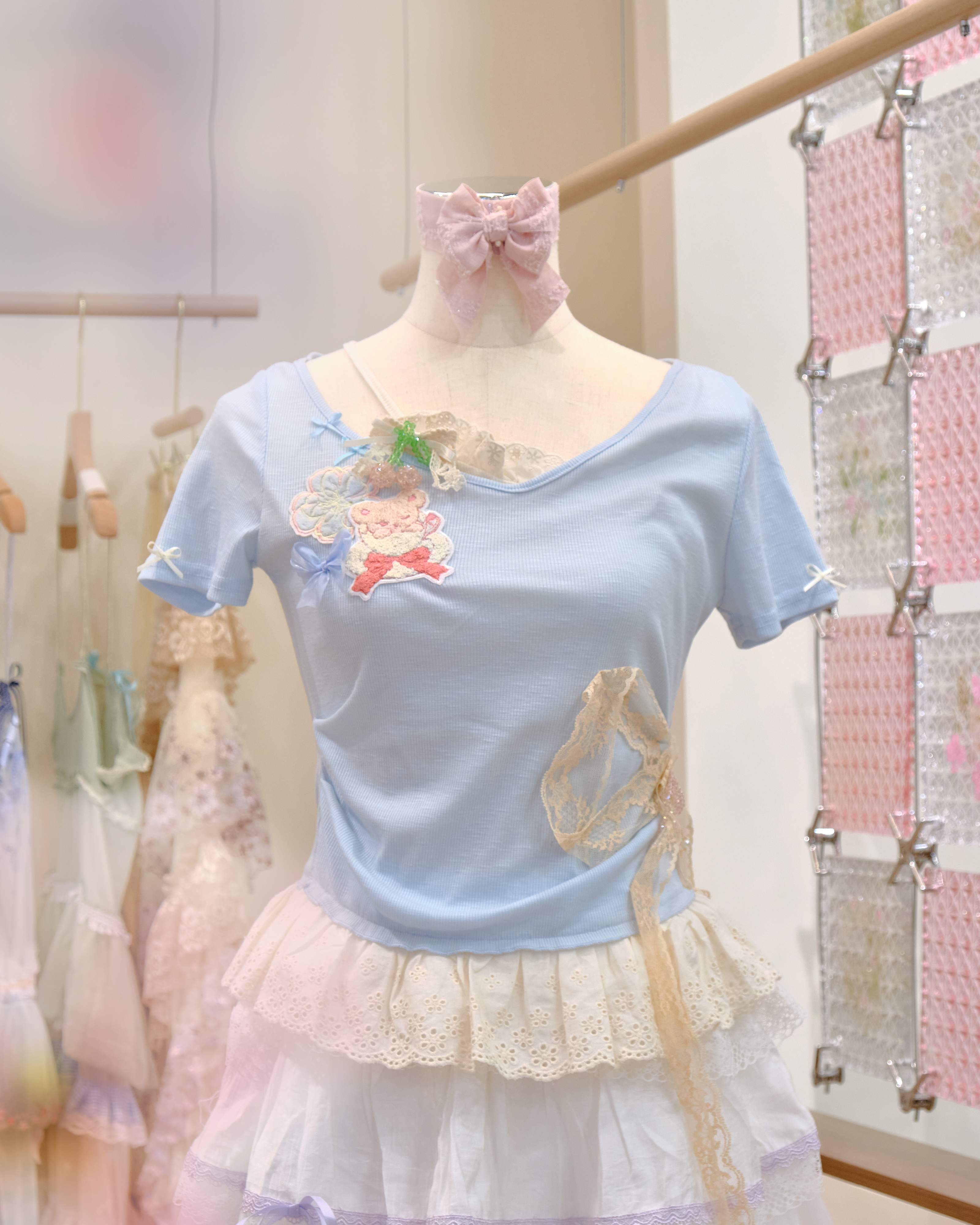 12577 Embroidered Lace Ribbon T-Shirt Top