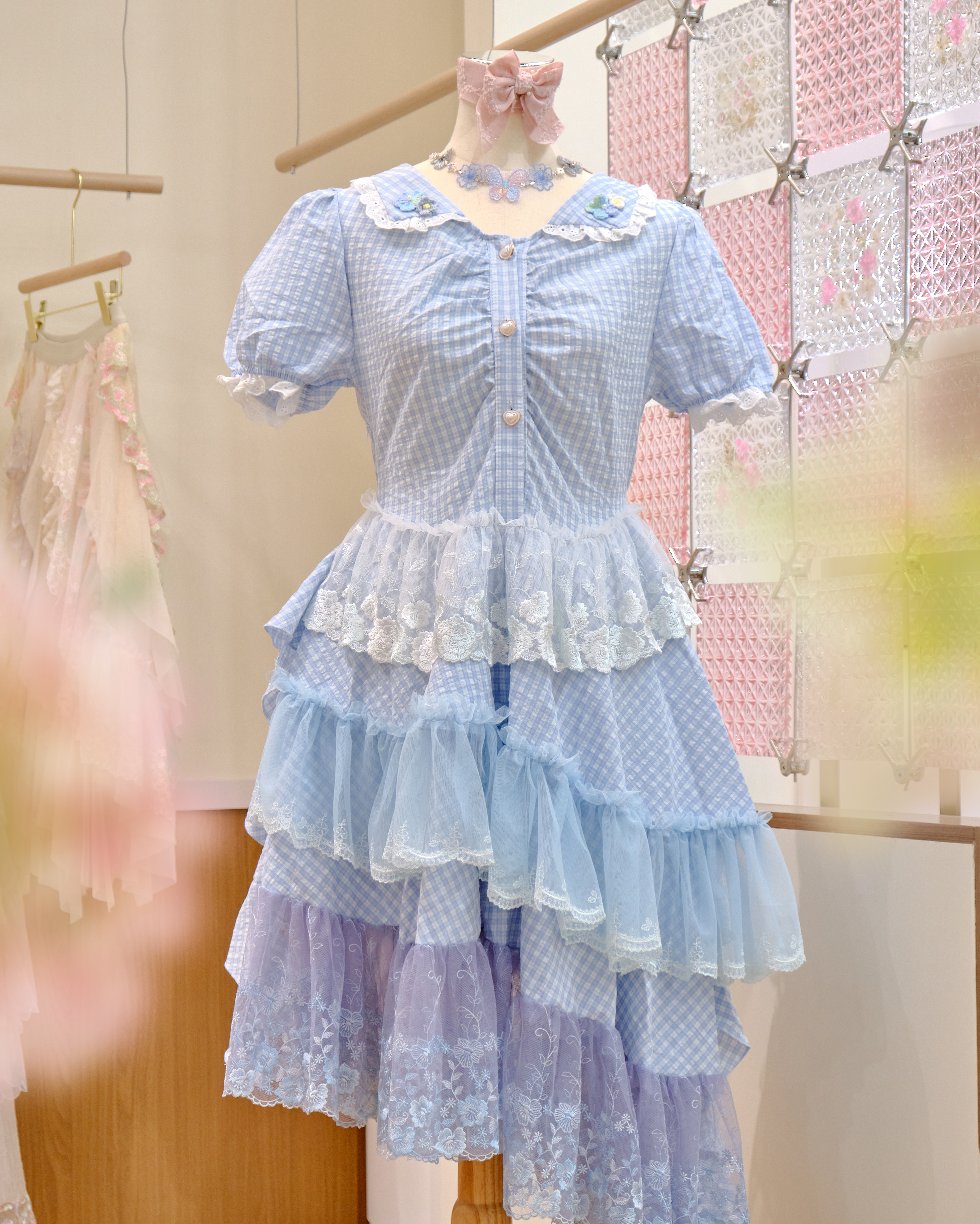 12665 Idol-Style Plaid Lace Irregular Cake Dress