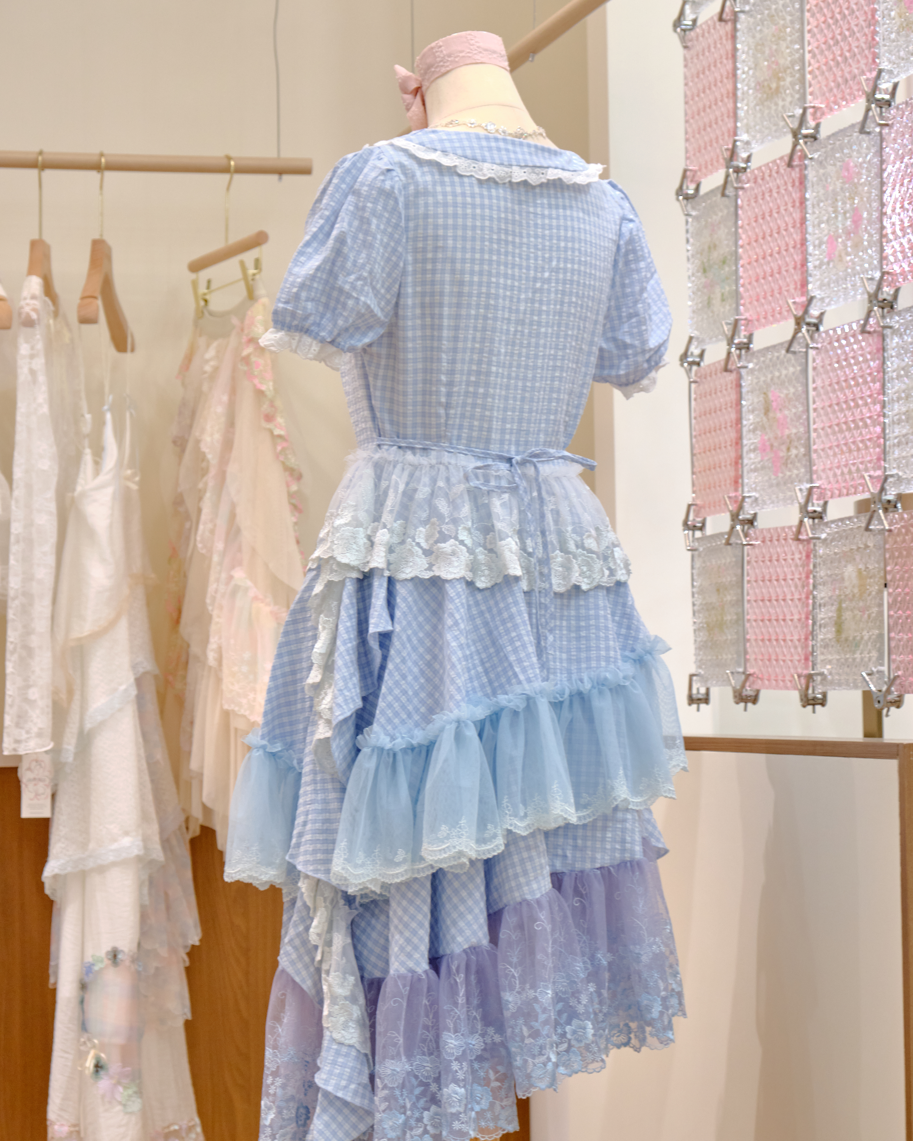 12665 Idol-Style Plaid Lace Irregular Cake Dress