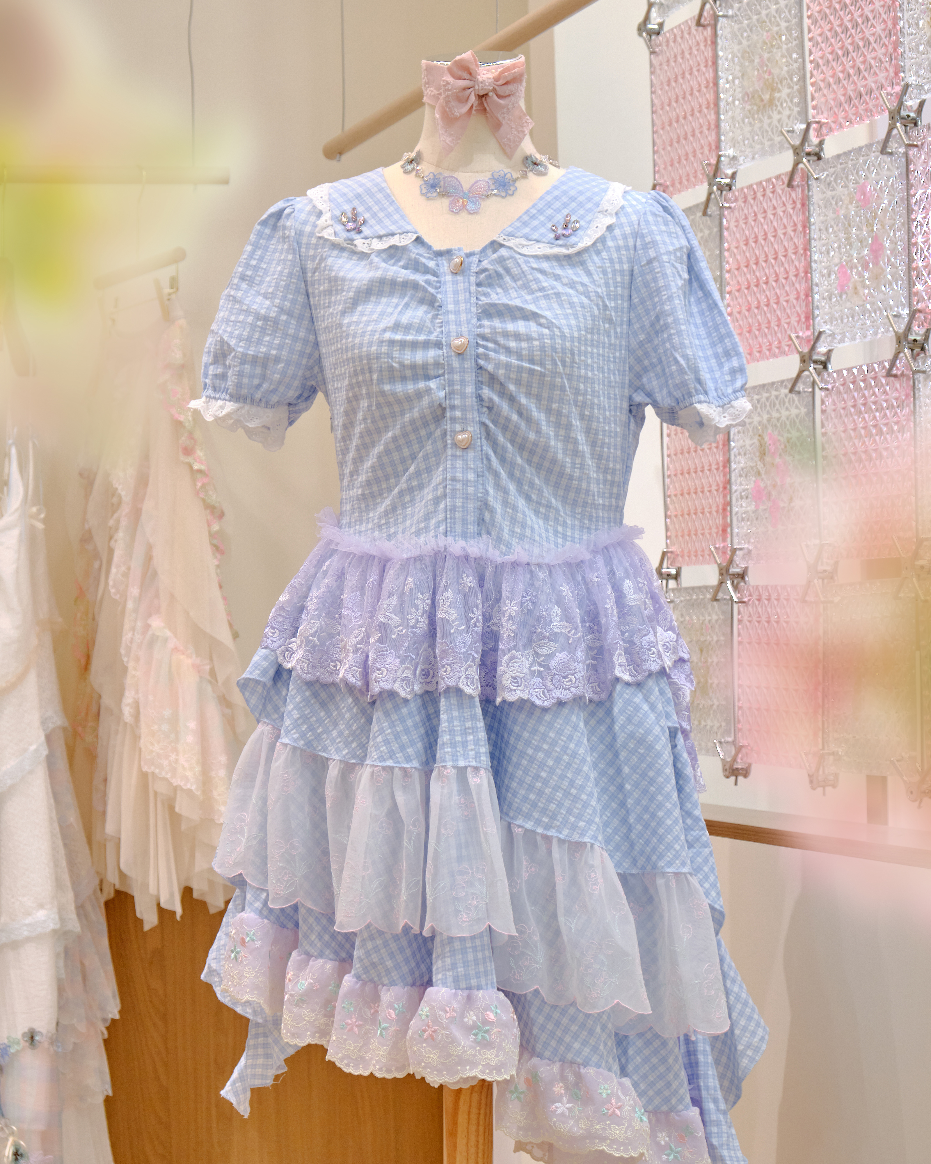 12664 Idol-Style Plaid Lace Irregular Cake Dress